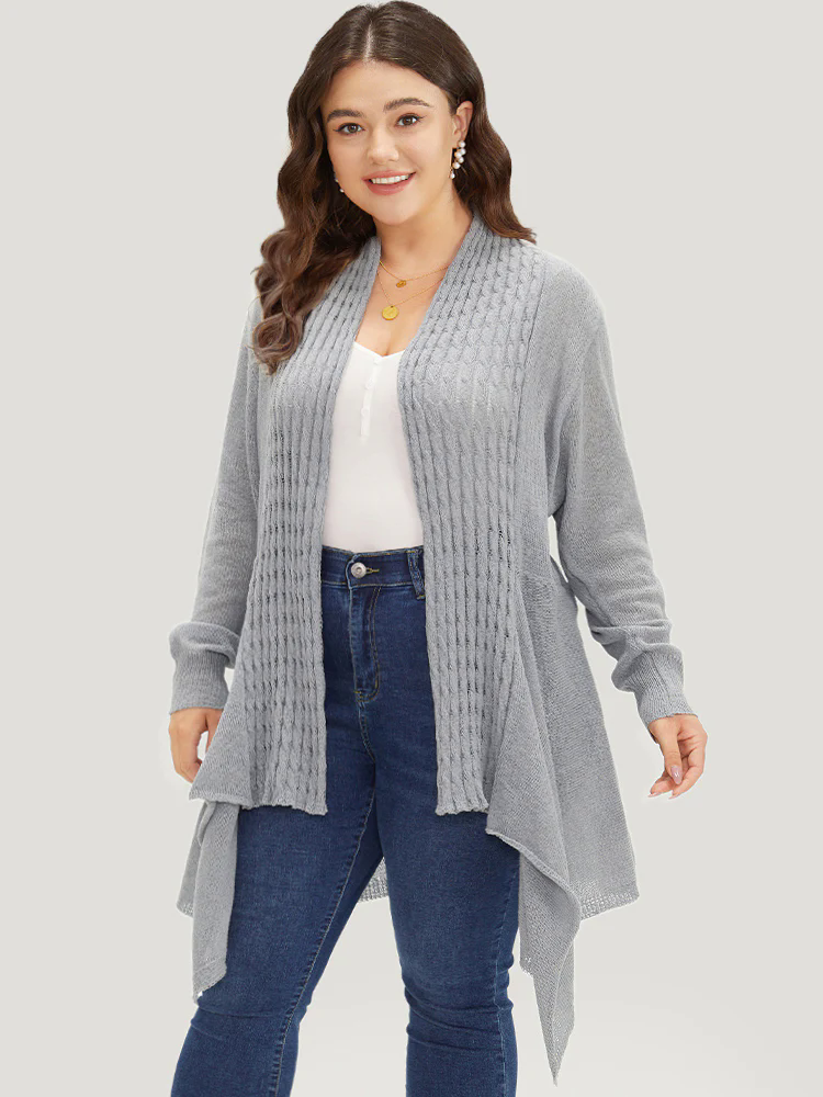 Cable Knit Open Front Asymmetrical Hem Cardigan