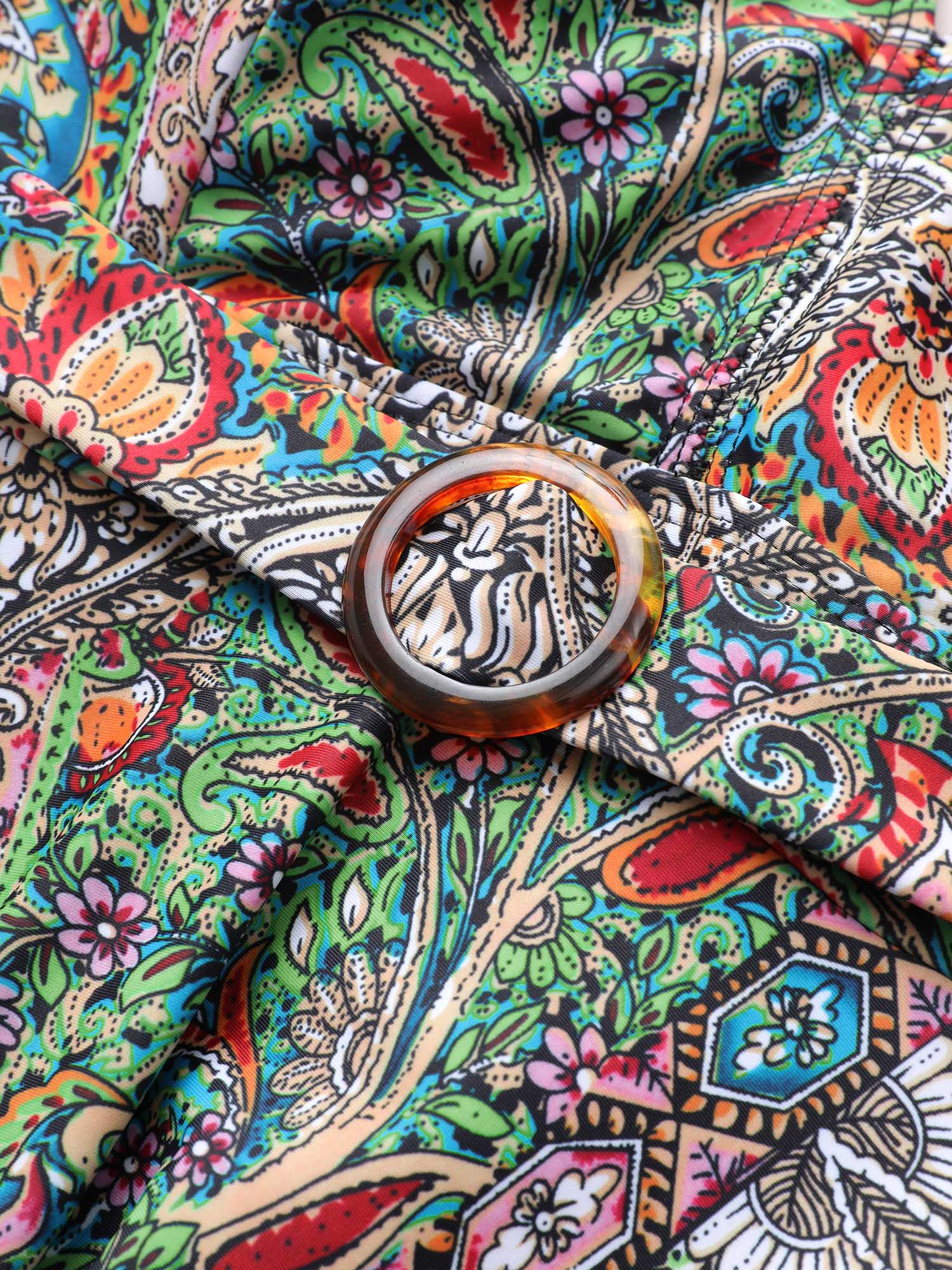 Bandana Print Buckle Detail Gathered Swim Dress