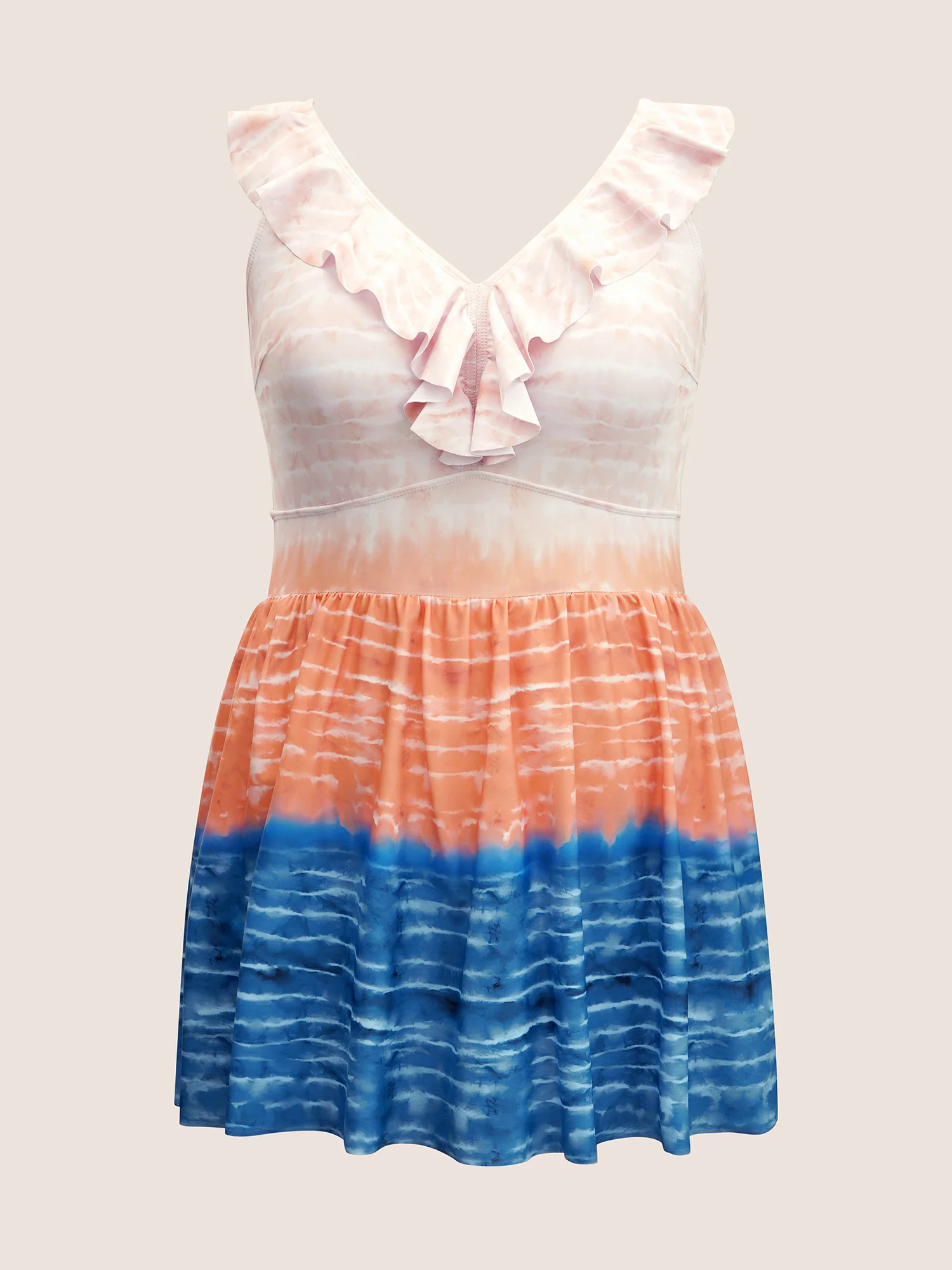 Tie Dye Contrast Ruffles Trim Swim Dress Tie Dye Contrast Ruffles Trim Swim Dress