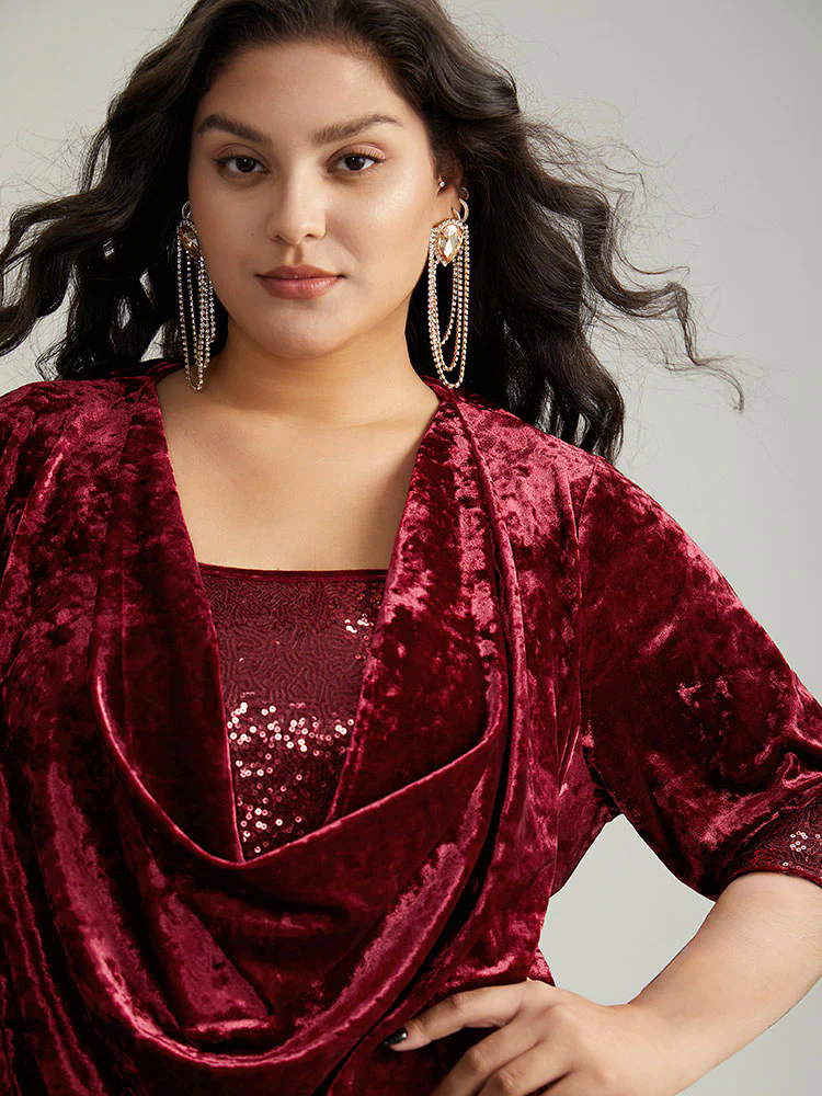 Cowl Neck 2-In-1 Sequin Patchwork Blouse Cowl Neck 2-In-1 Sequin Patchwork Blouse