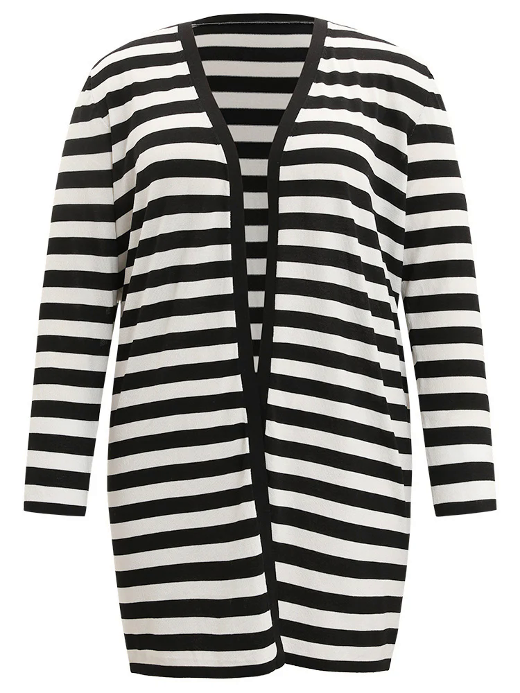 Striped Open Front Drop Shoulder Tunic Cardigan