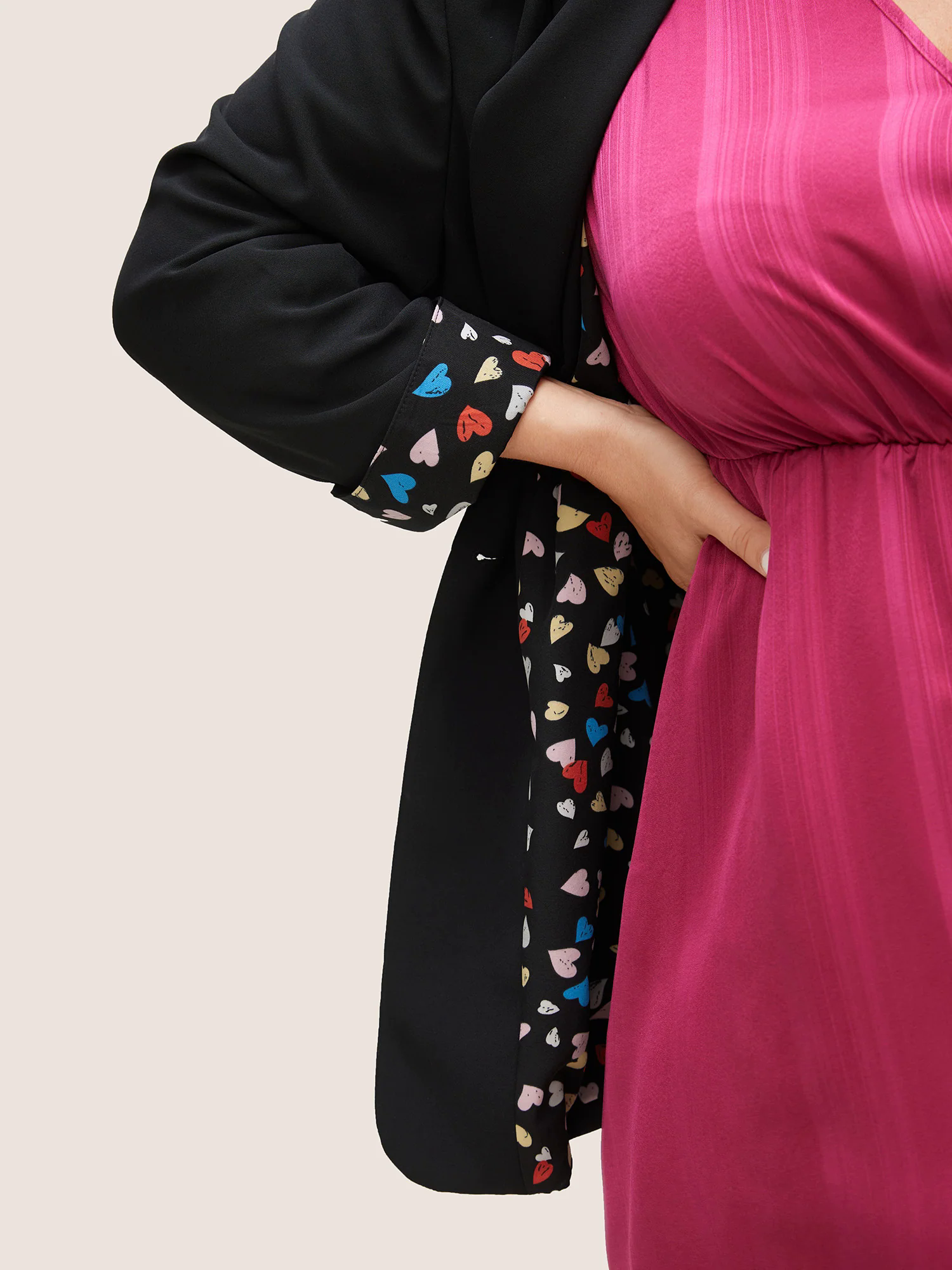Colour Heart Lined Suit Collar Pocket Blazer
