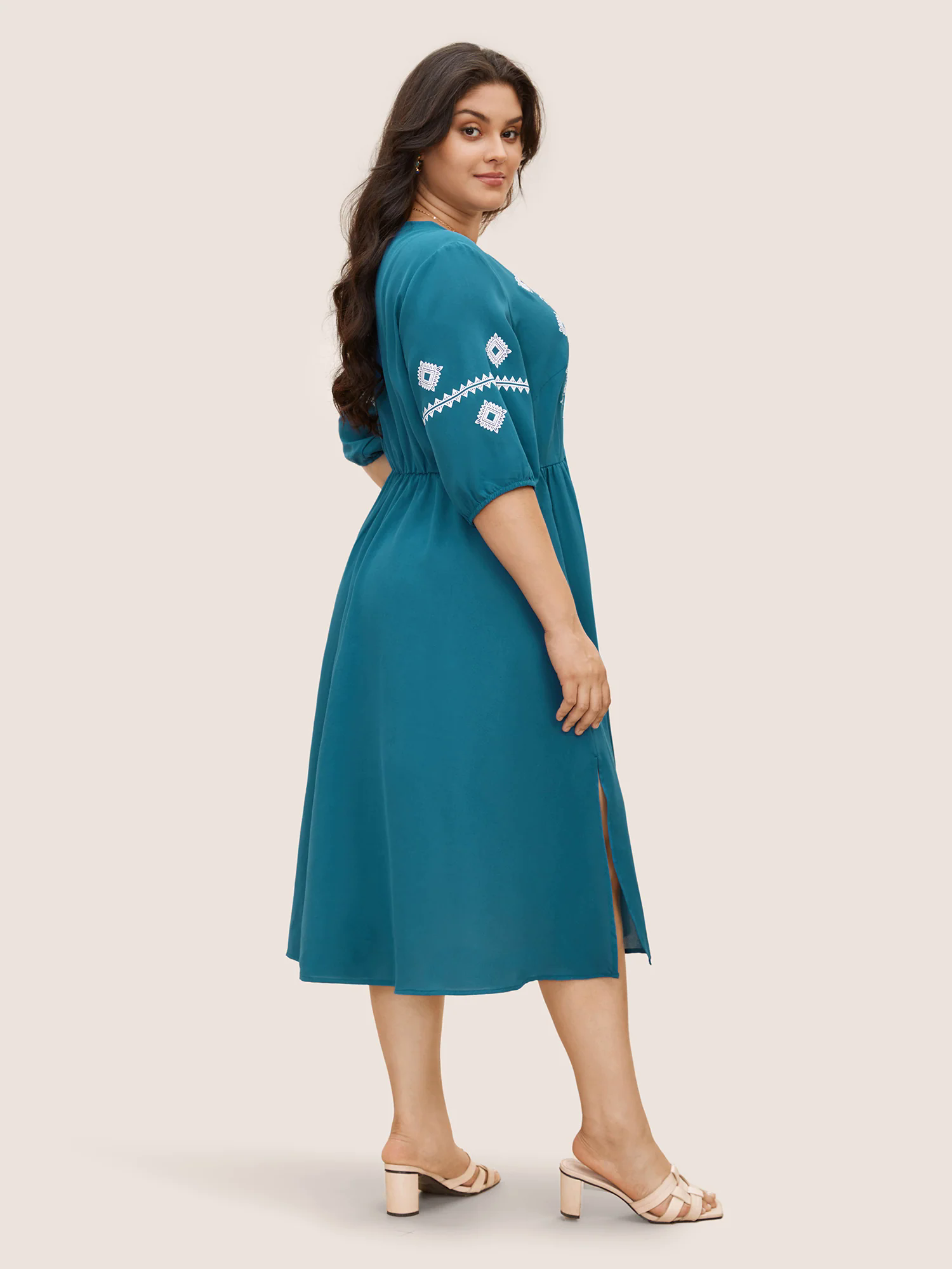Bandana Notched Collar Split Hem Midi Dress Bandana Notched Collar Split Hem Midi Dress