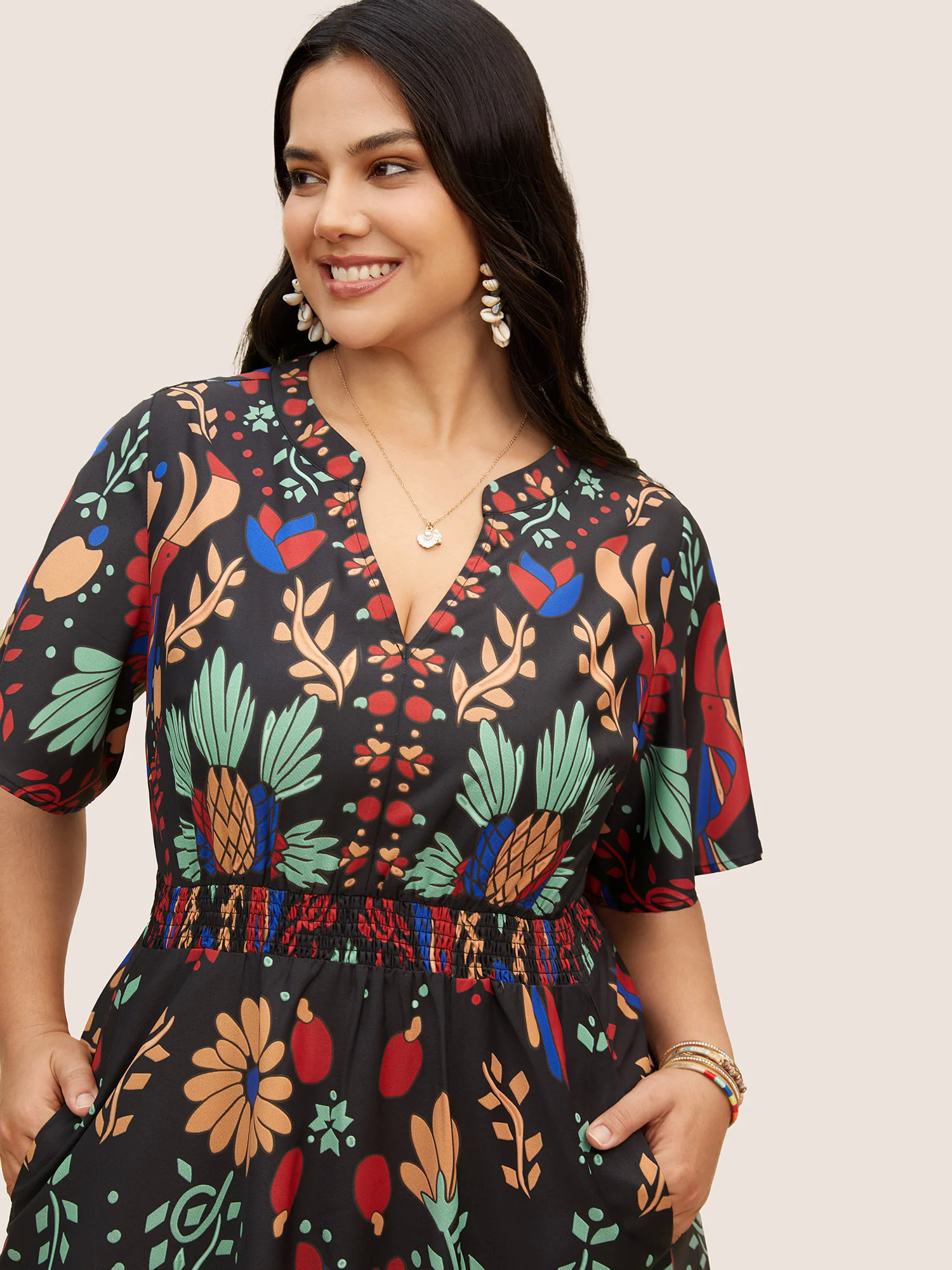 Bandana Print Shirred Elastic Waist Flutter Sleeve Dress Bandana Print Shirred Elastic Waist Flutter Sleeve Dress