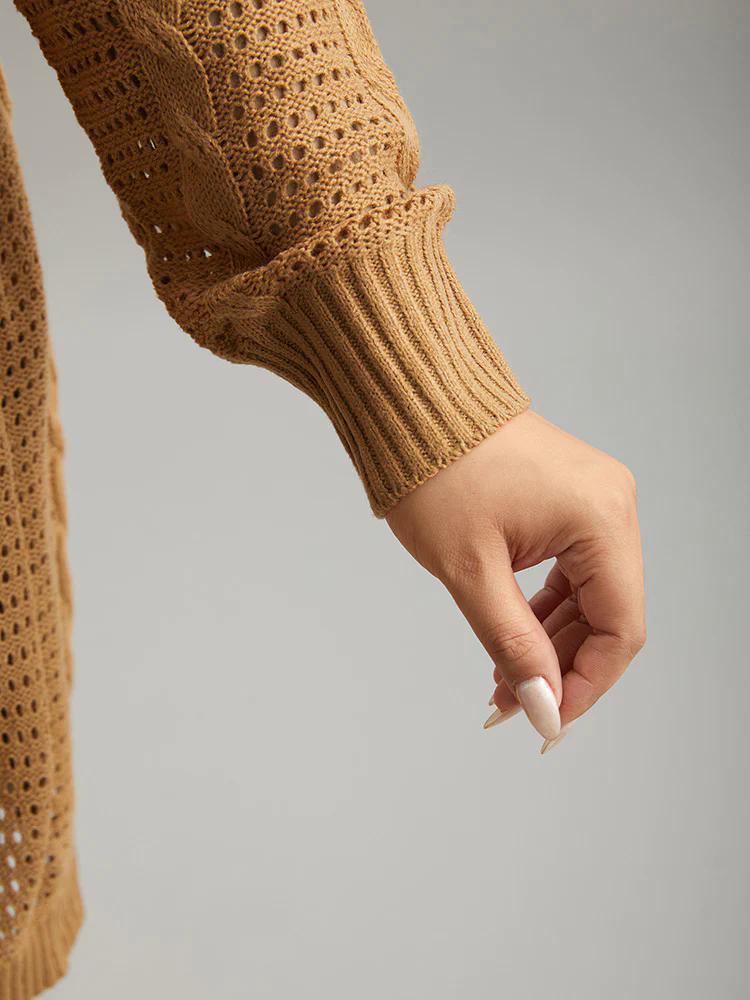 Plain Cable Knit Elastic Cuffs Cardigan Plain Cable Knit Elastic Cuffs Cardigan