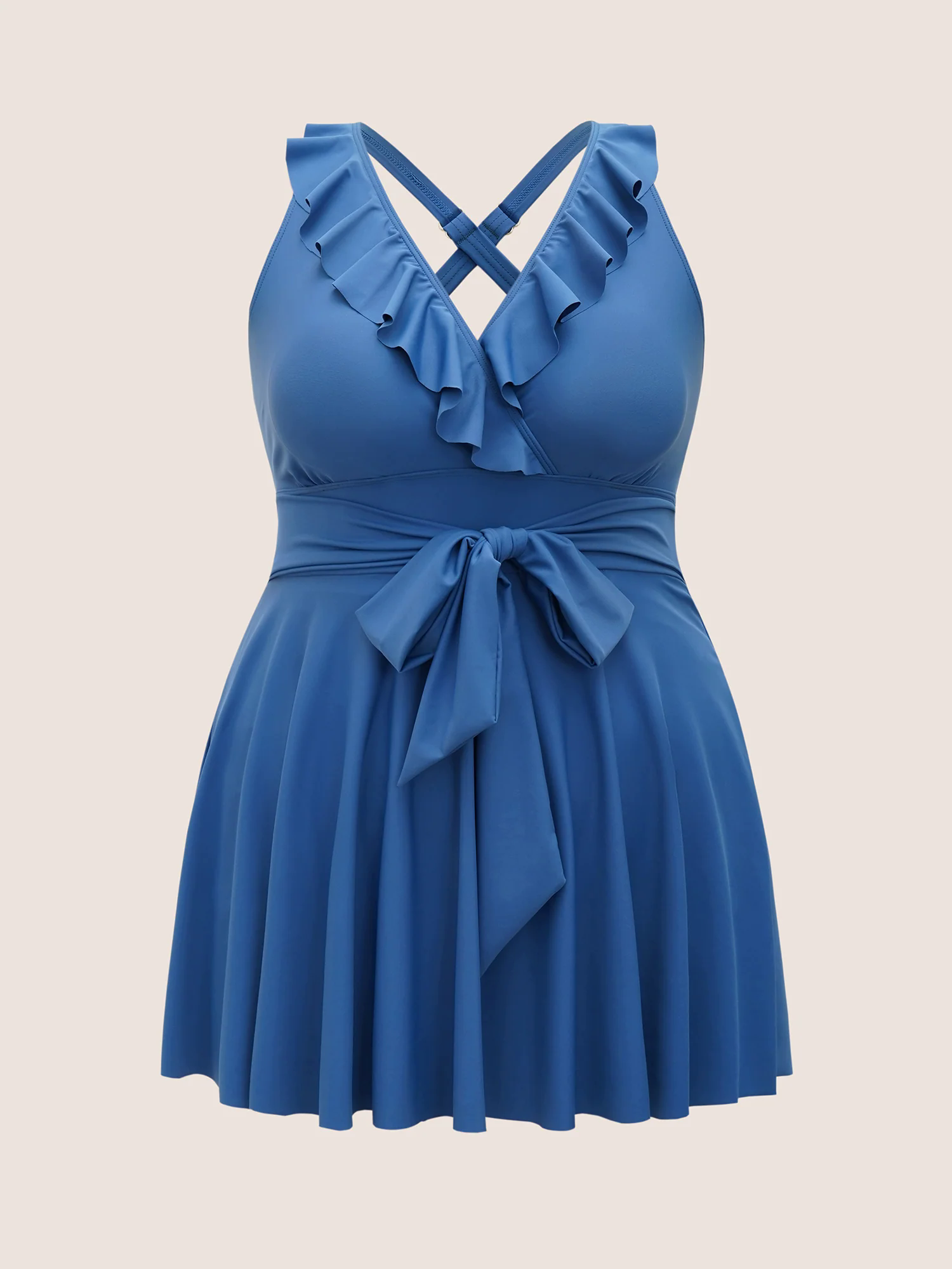 Solid Ruffle Trim Tie Knot Swim Dress Solid Ruffle Trim Tie Knot Swim Dress