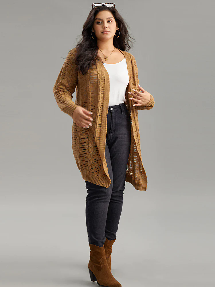 Plain Cable Knit Elastic Cuffs Cardigan Plain Cable Knit Elastic Cuffs Cardigan