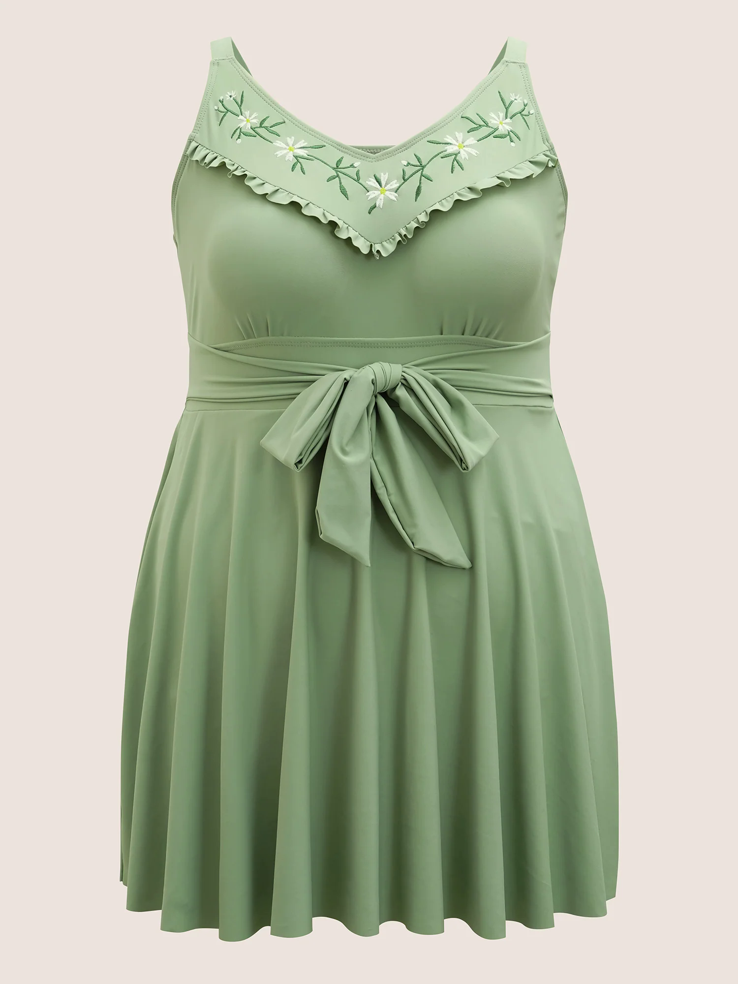 Floral Embroidered Frill Trim Tie knot Swim Dress Floral Embroidered Frill Trim Tie knot Swim Dress