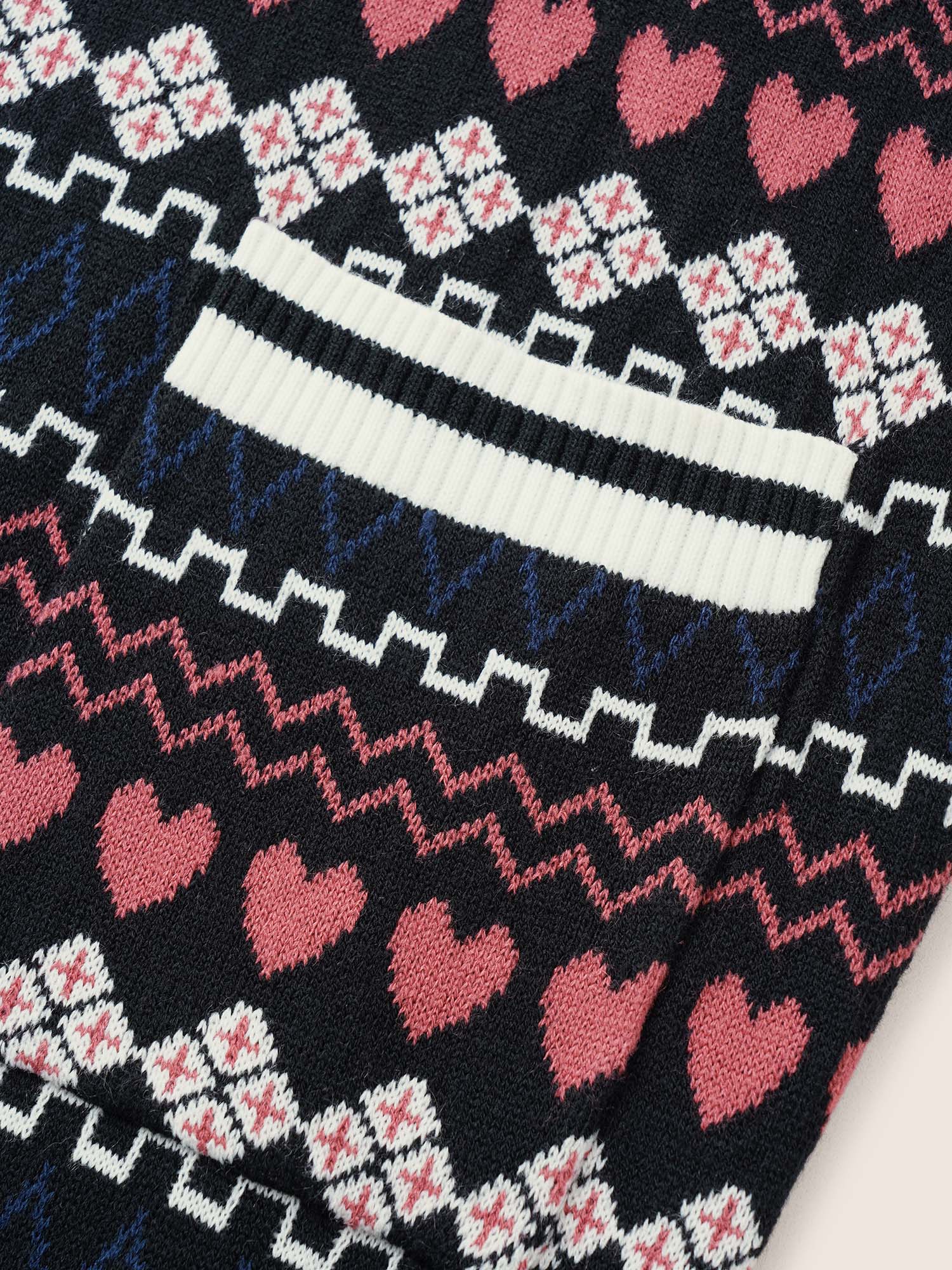 Heart Geometric Jacquard Pocket Cardigan Heart Geometric Jacquard Pocket Cardigan