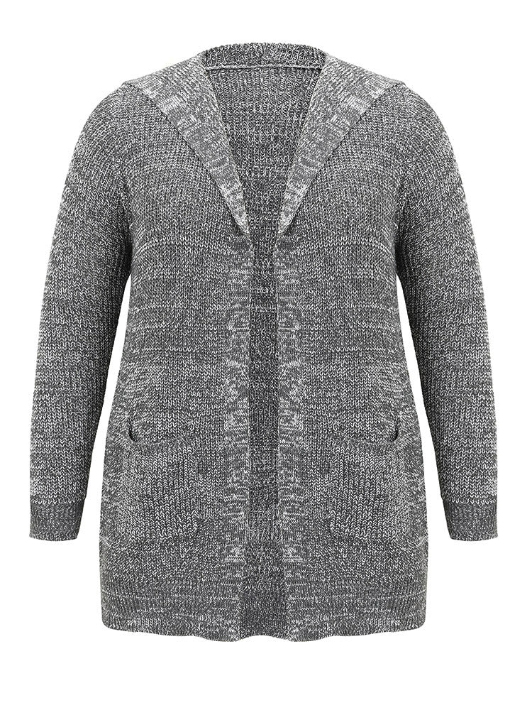 Heather Hooded Patched Pocket Open Front Tunic Cardigan Heather Hooded Patched Pocket Open Front Tunic Cardigan