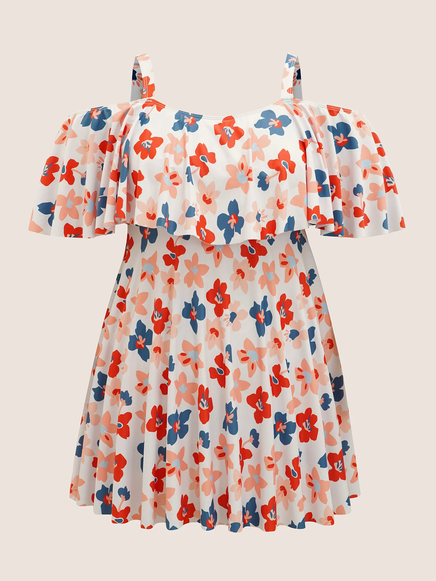 Contrast Floral One Shoulder Neck Ruffles Swim Dress Contrast Floral One Shoulder Neck Ruffles Swim Dress