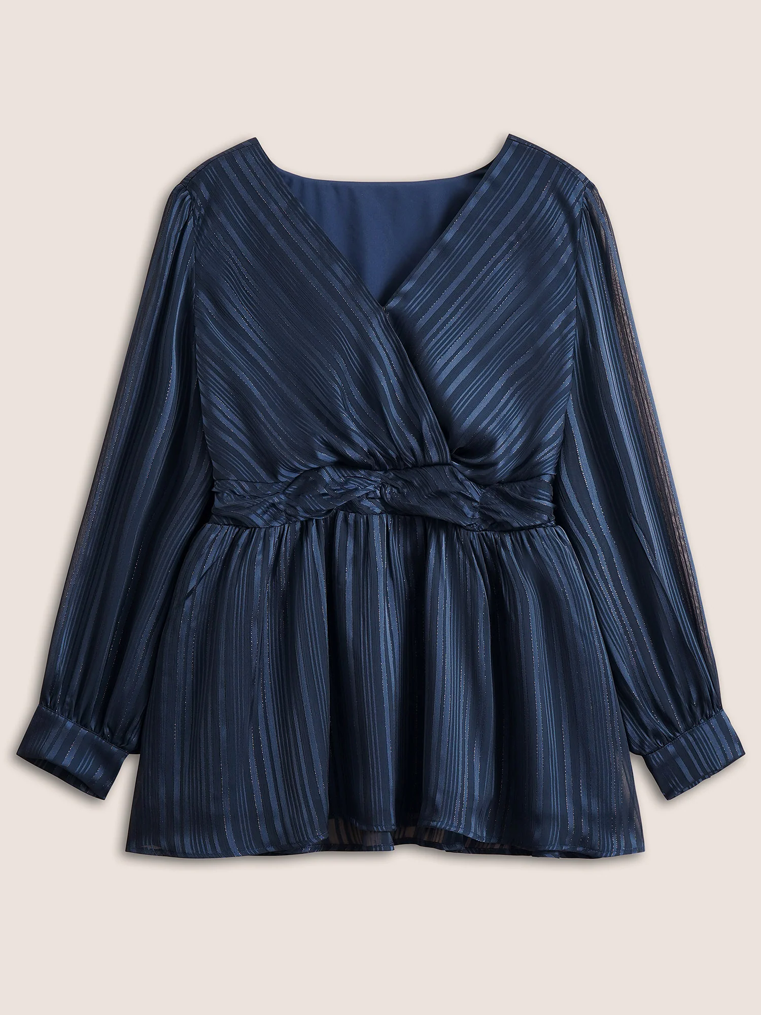Texture Ruched Mesh Wrap Blouse