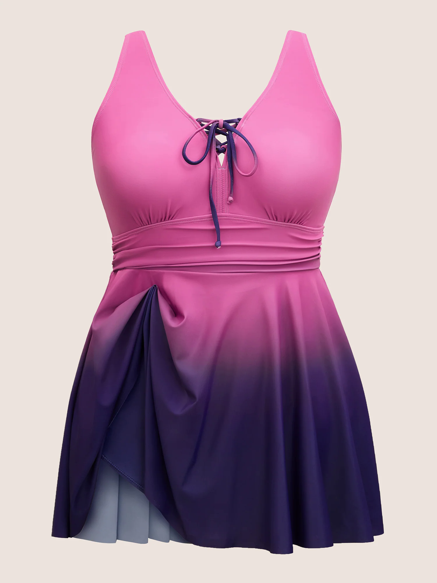 Ombre Contrast Ruched Lace Up Swim Dress Ombre Contrast Ruched Lace Up Swim Dress