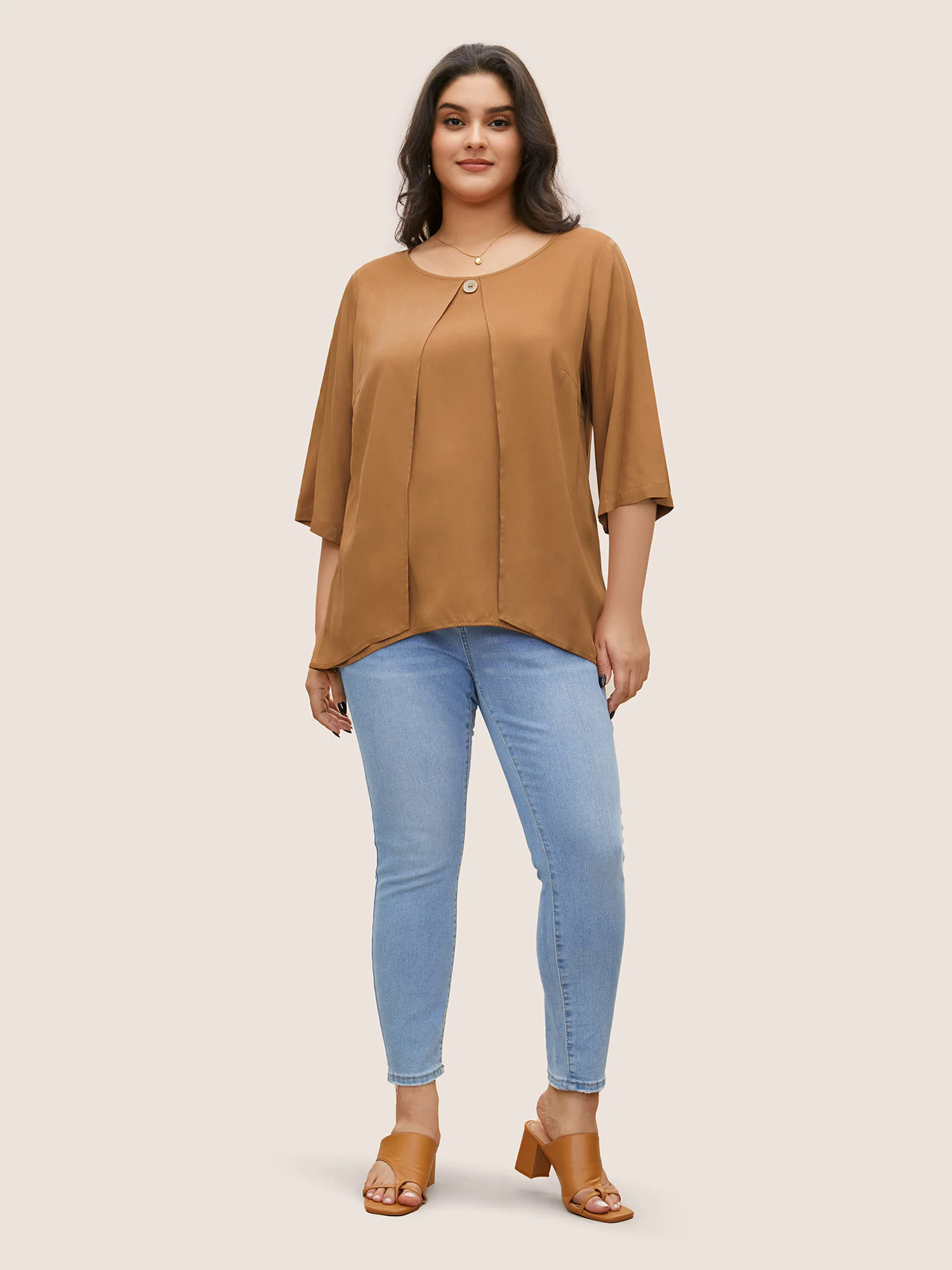 Solid Tiered Button Detail Ruffle Sleeve Blouse