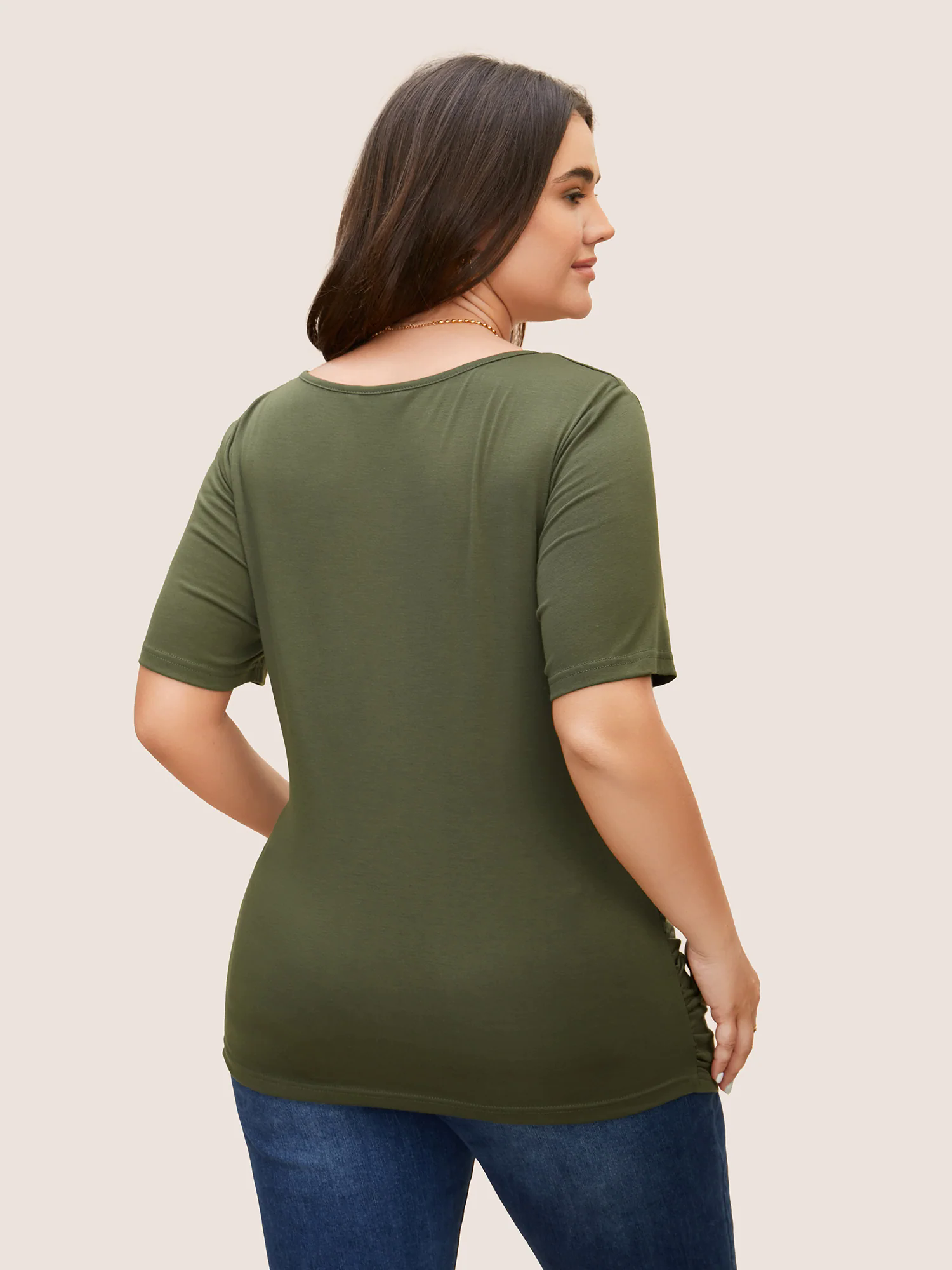 Solid Overlap Collar Ruched Slim T-shirt Solid Overlap Collar Ruched Slim T-shirt