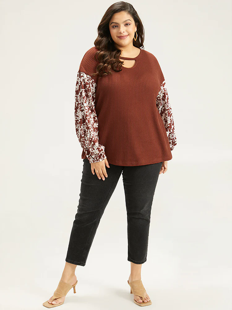 Silhouette Floral Print Keyhole Lantern Sleeve Sweatshirt Silhouette Floral Print Keyhole Lantern Sleeve Sweatshirt