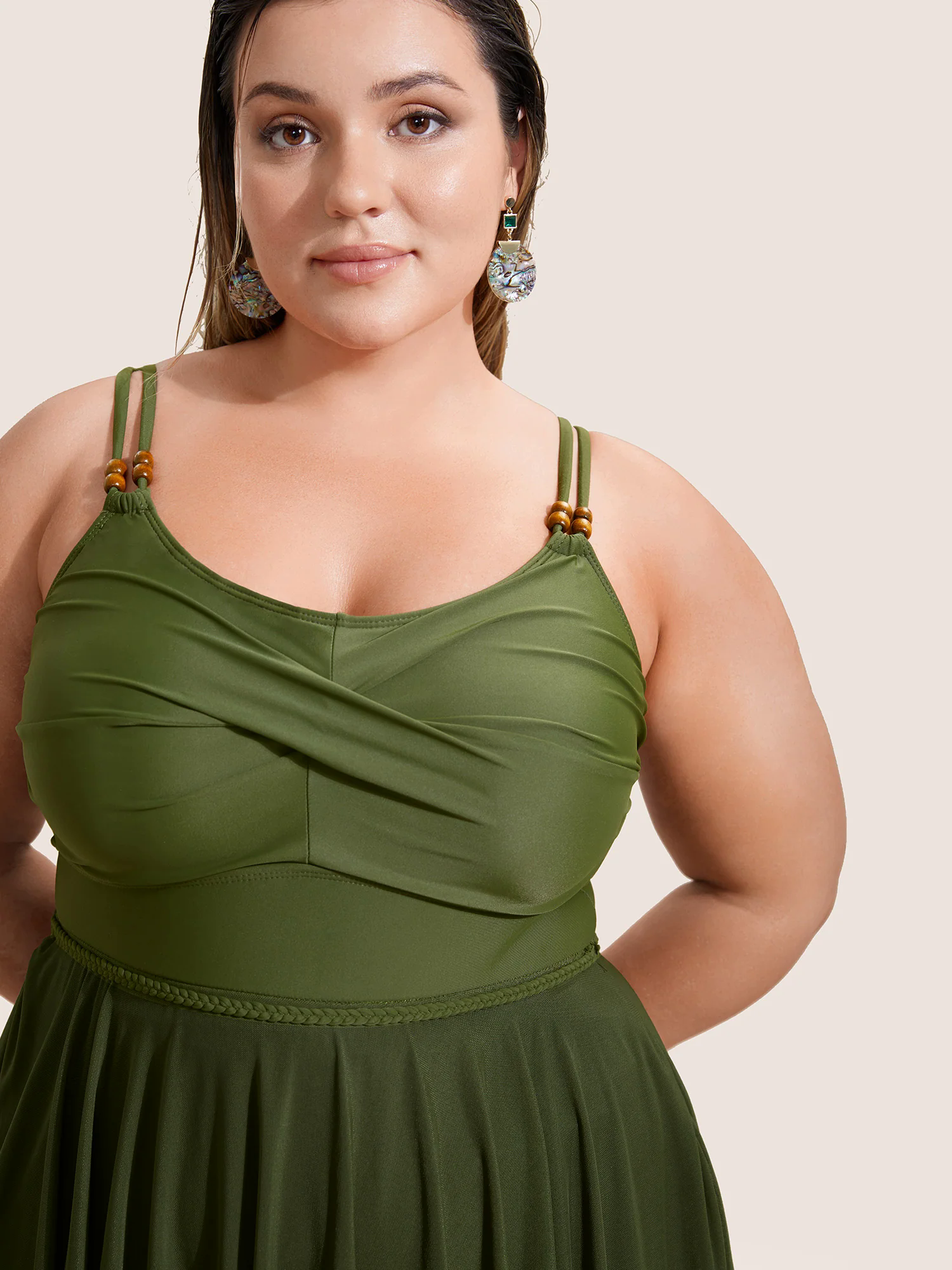 Solid Twist Front Tiered Hem Swim Dress Solid Twist Front Tiered Hem Swim Dress