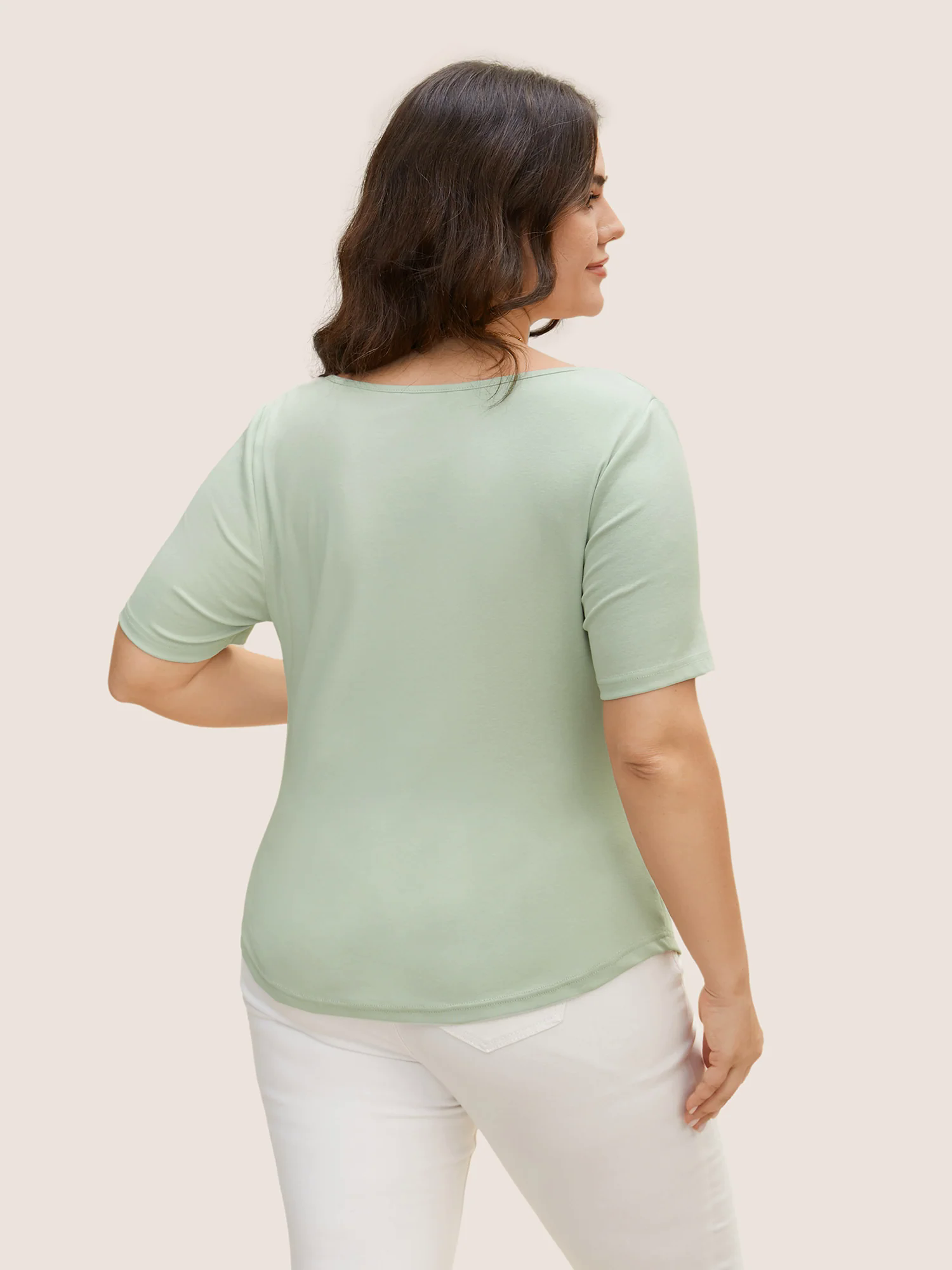 Square Neck Curved Hem Pleated T-shirt Square Neck Curved Hem Pleated T-shirt