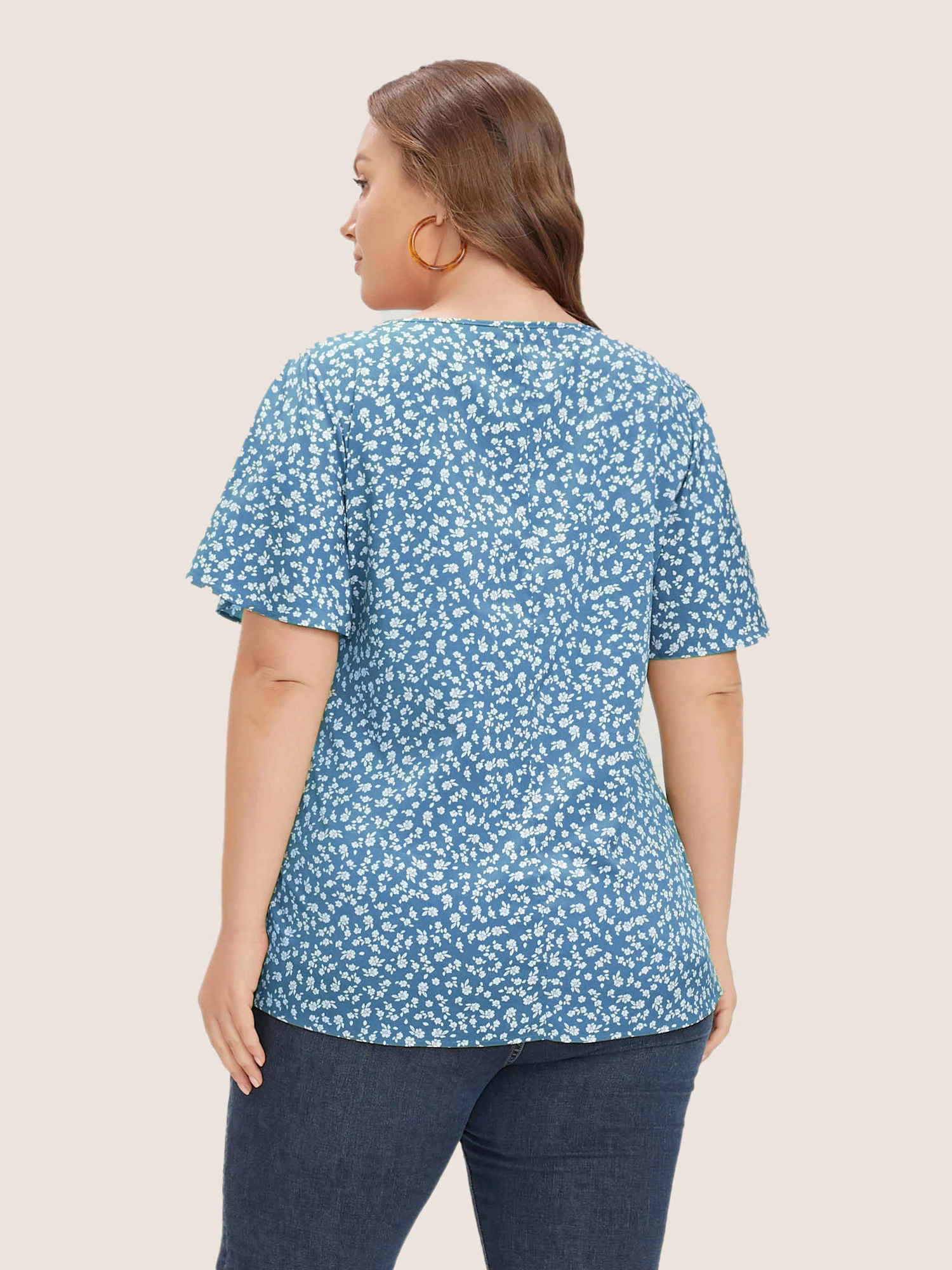 Ditsy Floral Ruffle Sleeve Button Detail Blouse Ditsy Floral Ruffle Sleeve Button Detail Blouse