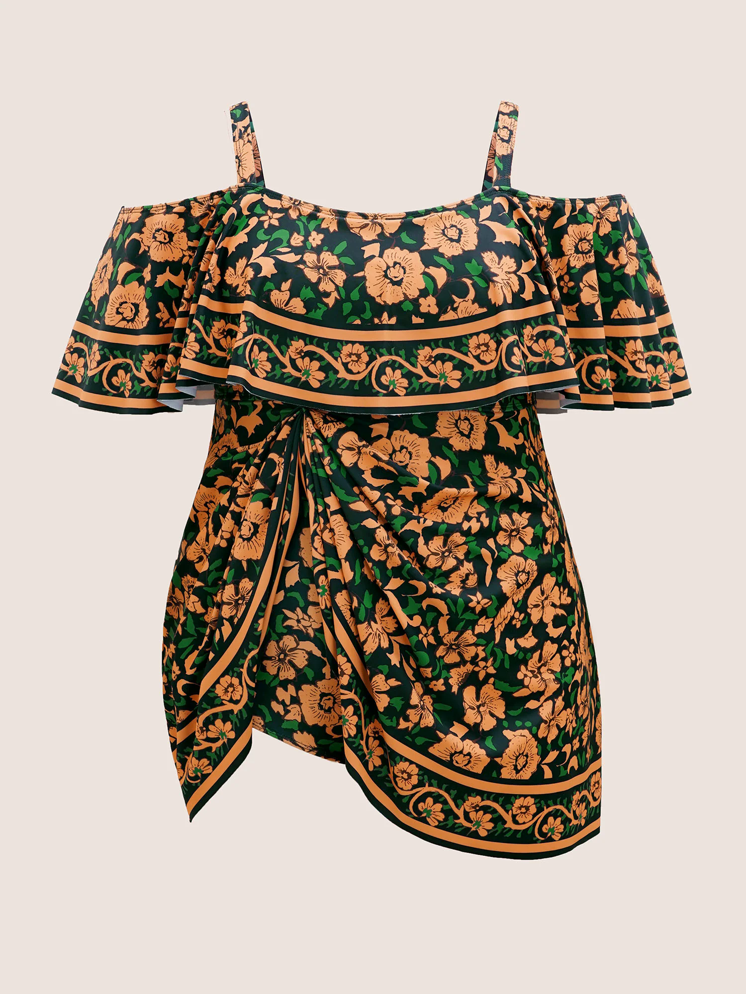 Floral One Shoulder Neck Ruffles Swim Dress Floral One Shoulder Neck Ruffles Swim Dress