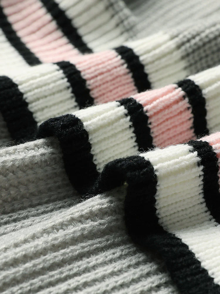 Striped Contrast Drop Shoulder Elastic Cuffs Cardigan Striped Contrast Drop Shoulder Elastic Cuffs Cardigan