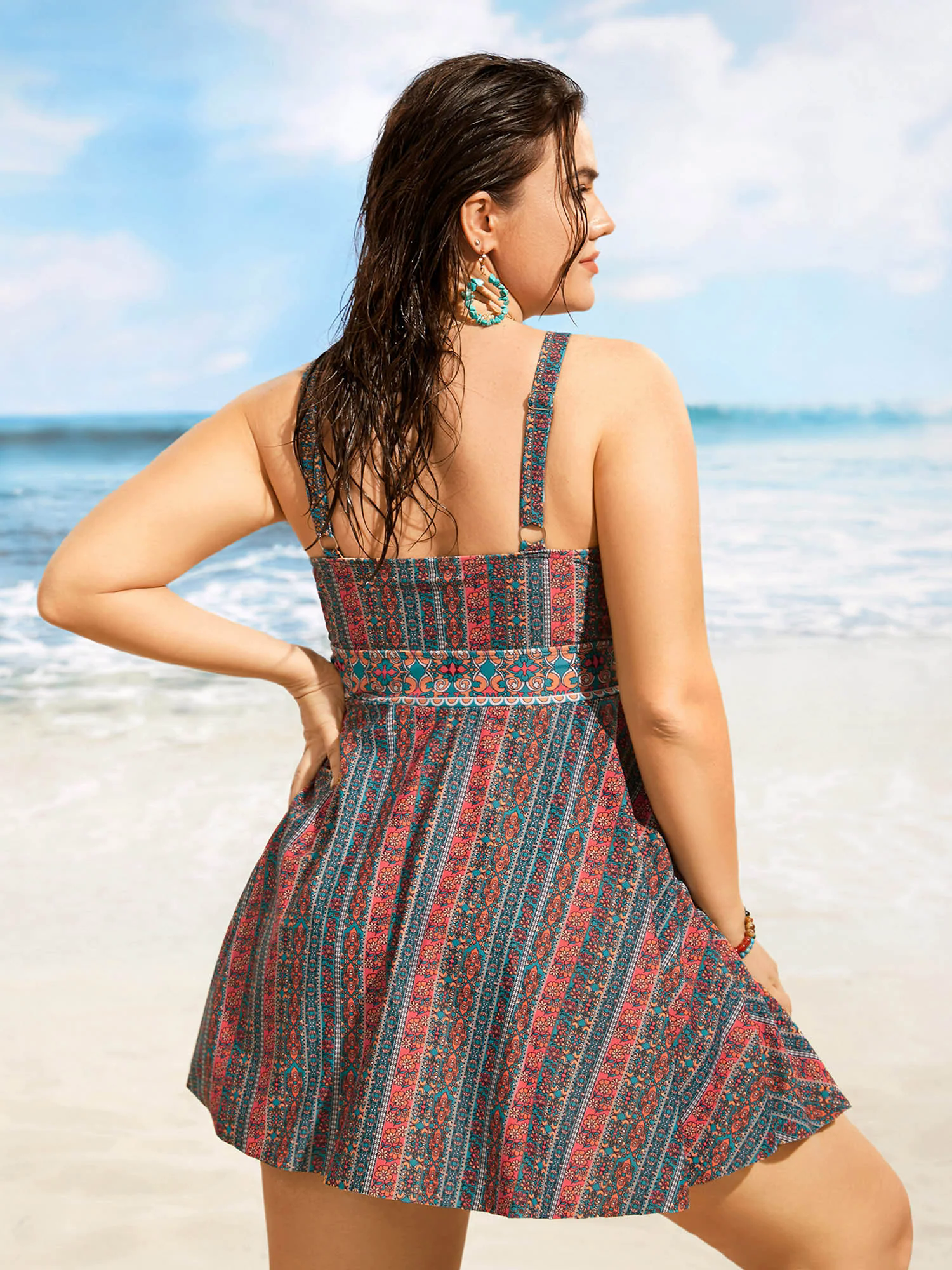 Overlap Collar Bandana Print Patchwork Swim Dress Overlap Collar Bandana Print Patchwork Swim Dress