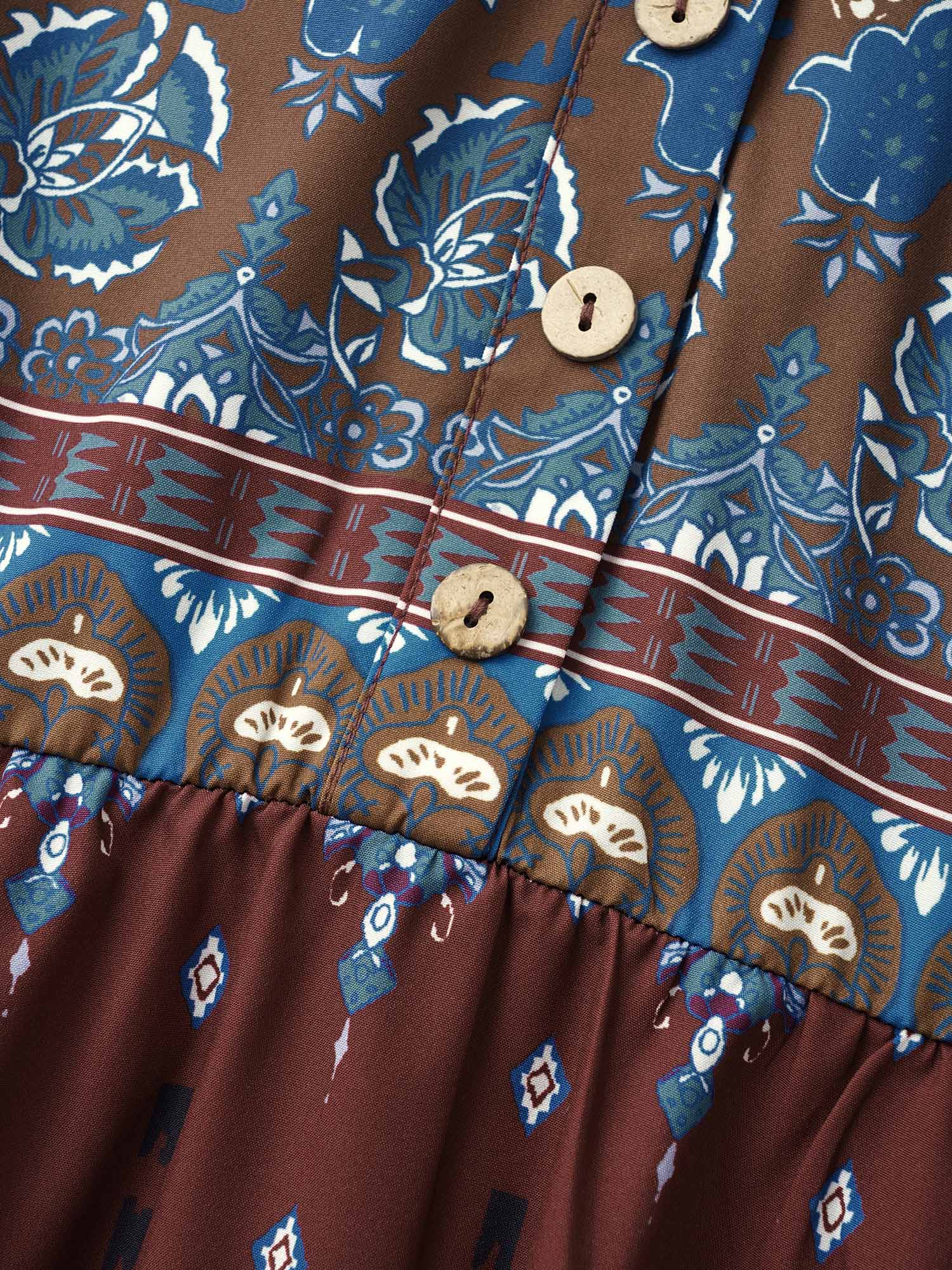 Bandana Print Notched Button Detail Dress