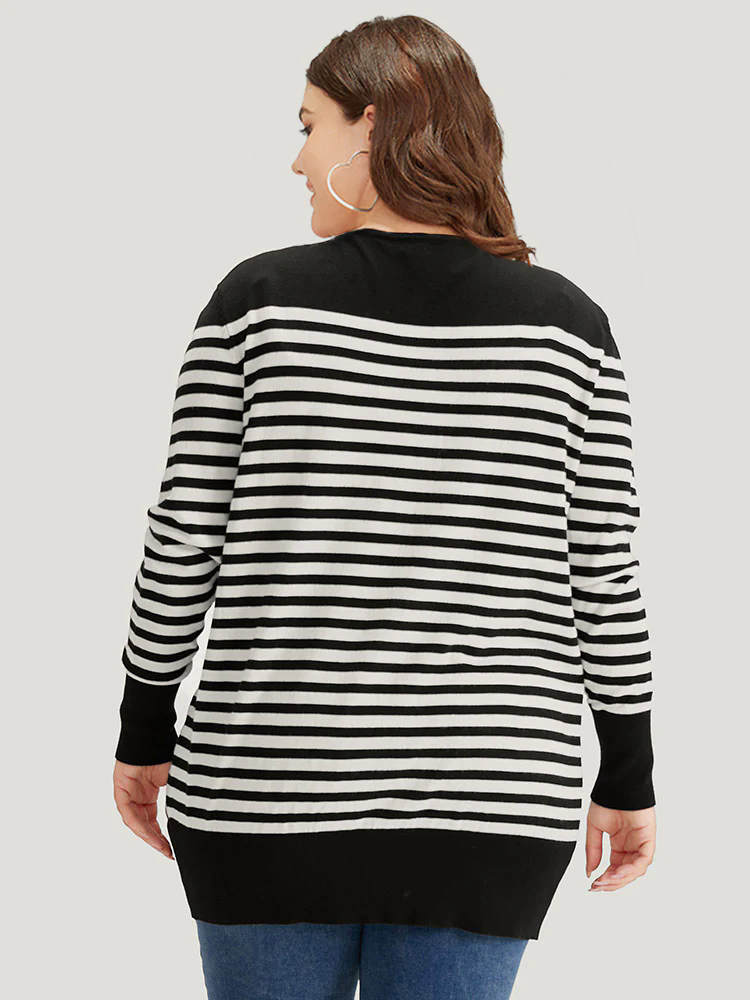 Supersoft Essentials Striped Patchwork Elastic Cuffs Cardigan Supersoft Essentials Striped Patchwork Elastic Cuffs Cardigan