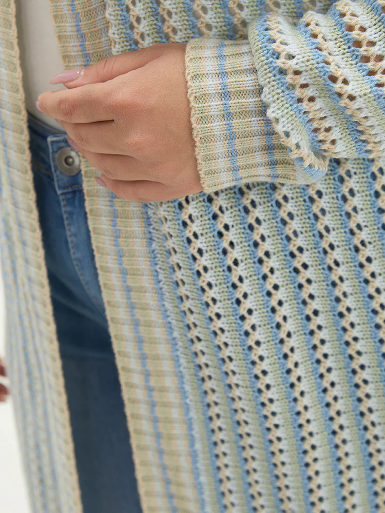 Contrast Geo Eyelet Drop Shoulder Cardigan Contrast Geo Eyelet Drop Shoulder Cardigan