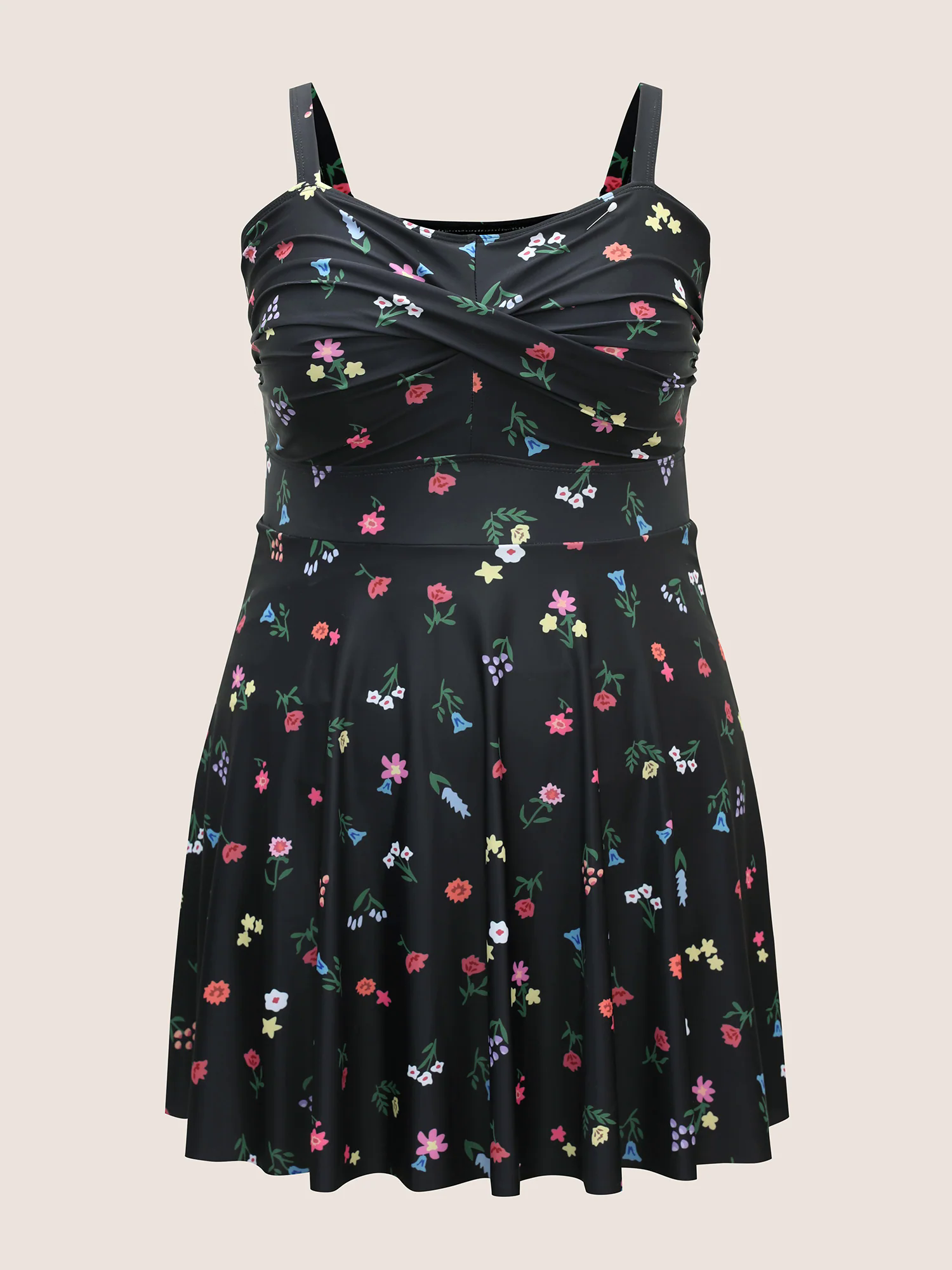 Heart Neckline Floral Twist Front Swim Dress Heart Neckline Floral Twist Front Swim Dress