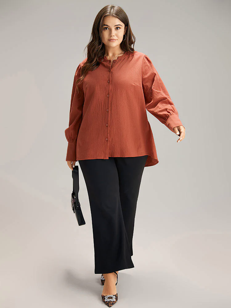 Plain Gathered Button Up Blouse