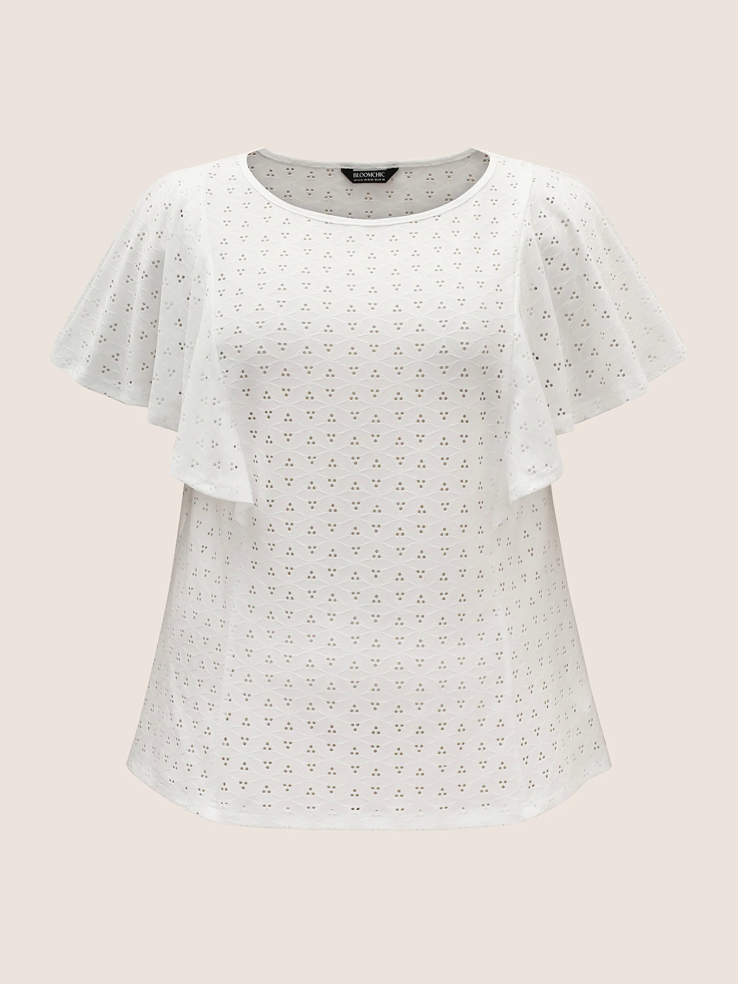 Round Neck Texture Cut Out Ruffle Sleeve T-shirt Round Neck Texture Cut Out Ruffle Sleeve T-shirt