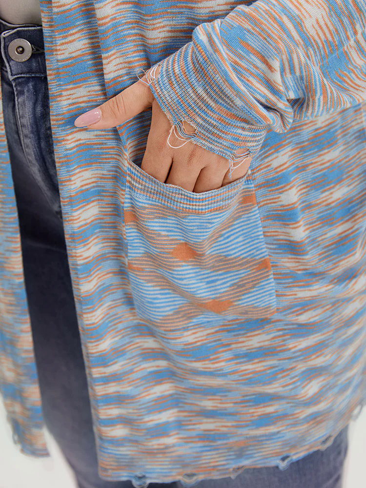 Ombre Pocket Open Front Ripped Hem Cardigan Ombre Pocket Open Front Ripped Hem Cardigan