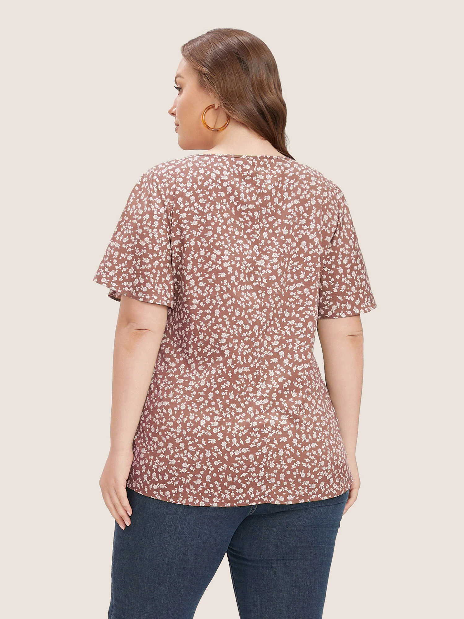 Ditsy Floral Ruffle Sleeve Button Detail Blouse Ditsy Floral Ruffle Sleeve Button Detail Blouse