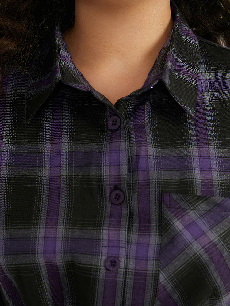 Halloween Plaid Shirt Collar Button Up Pocket Blouse Halloween Plaid Shirt Collar Button Up Pocket Blouse