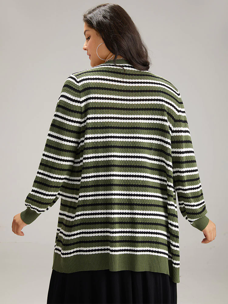 Striped Contrast Elastic Cuffs Button Through Cardigan