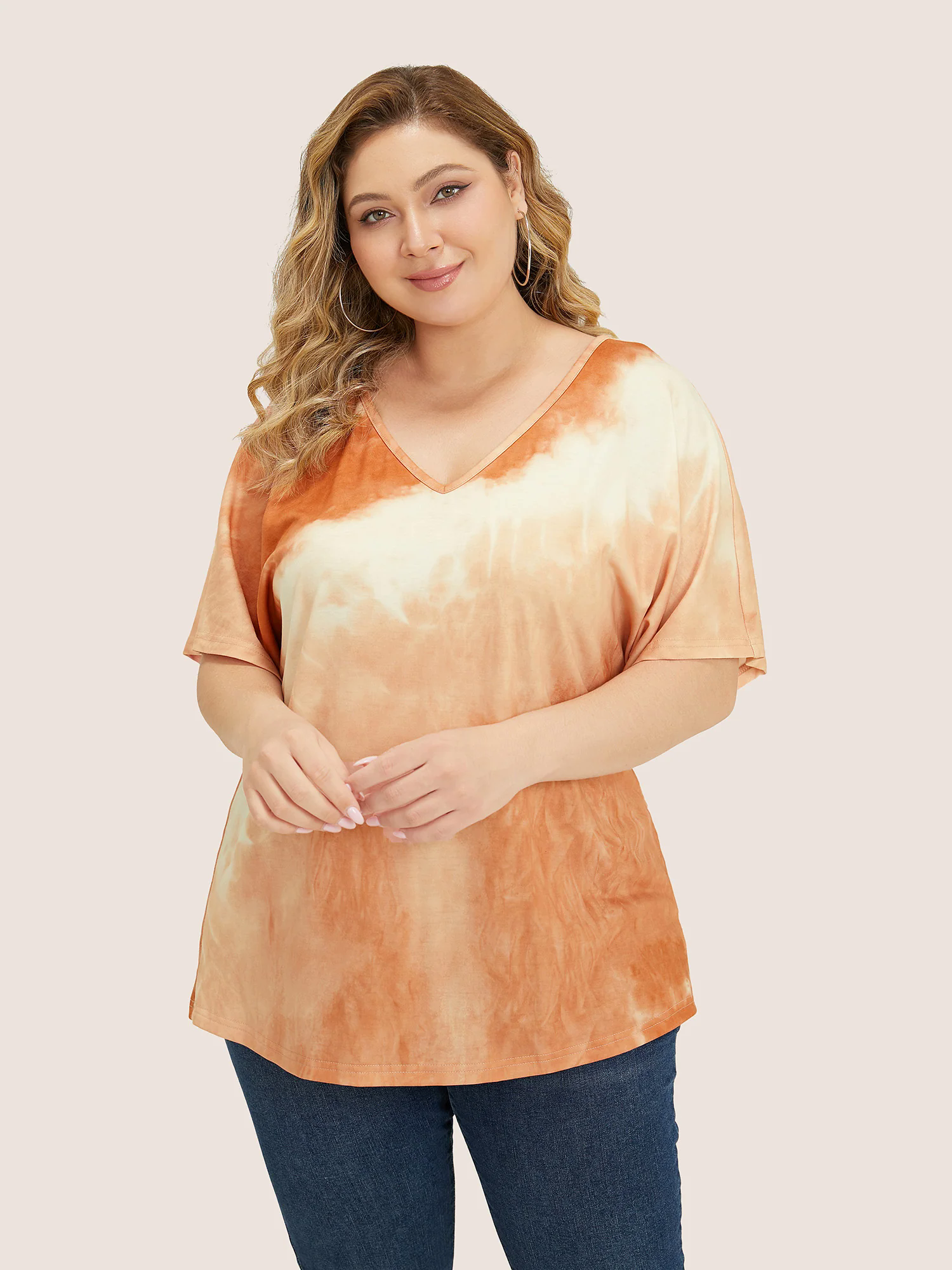 Tie Dye Drop Shoulder V Neck T-shirt Tie Dye Drop Shoulder V Neck T-shirt