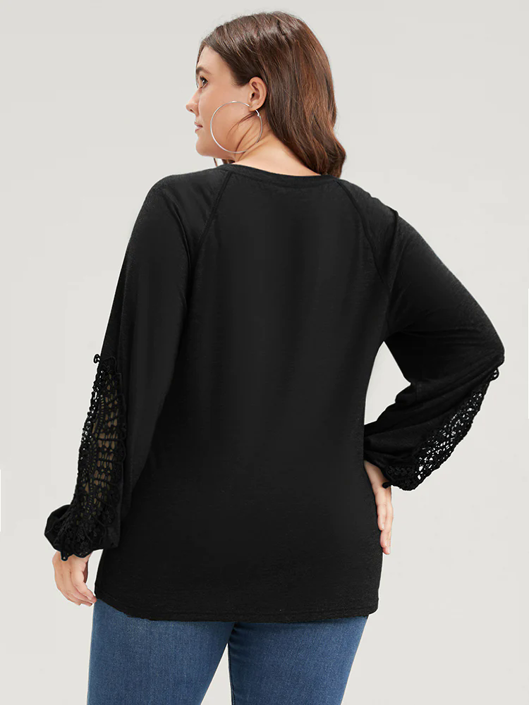 Solid Cut Out Eyelet Lace Long Tee