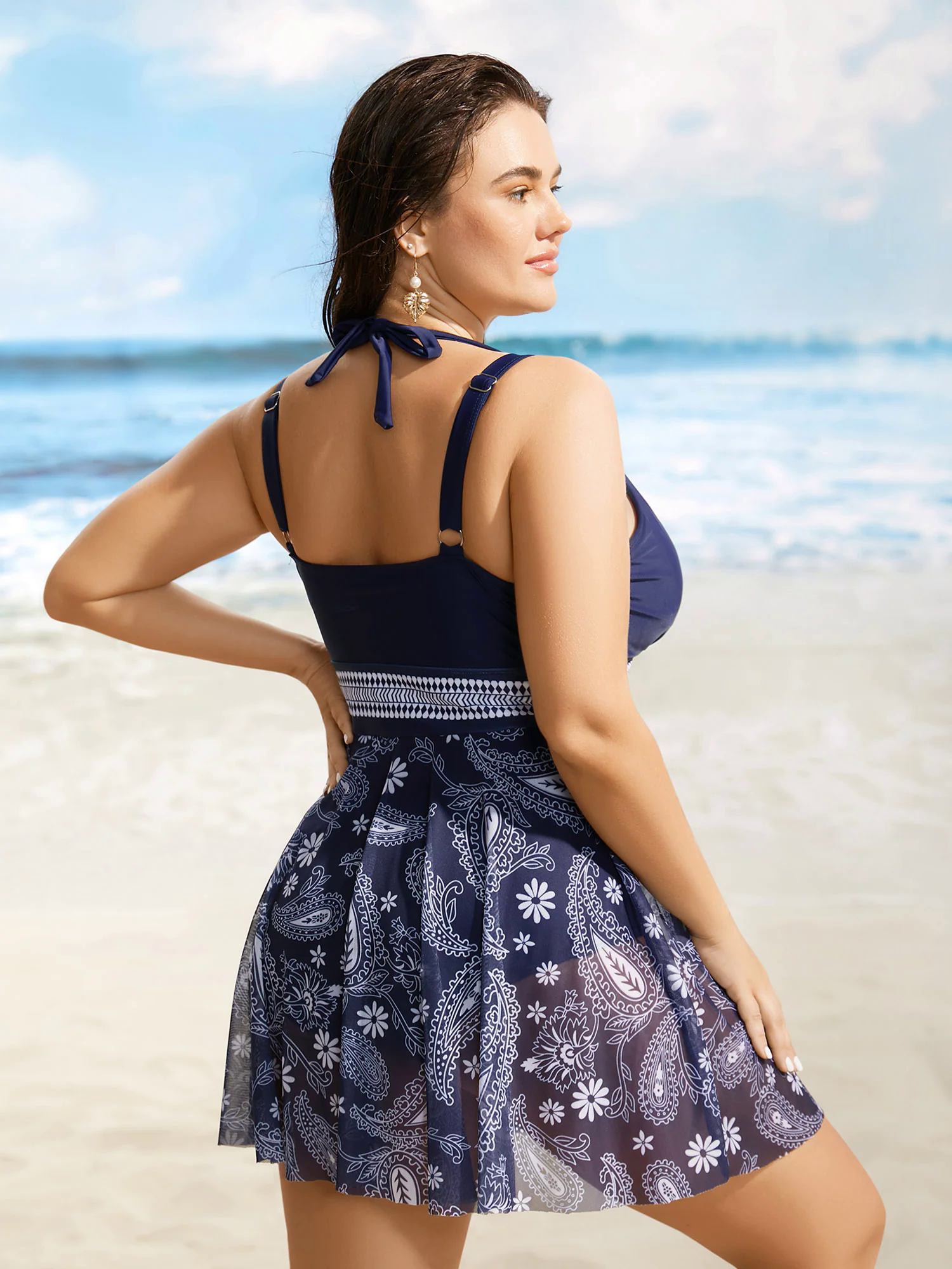 Overlap Collar Bandana Print Mesh Swim Dress Overlap Collar Bandana Print Mesh Swim Dress