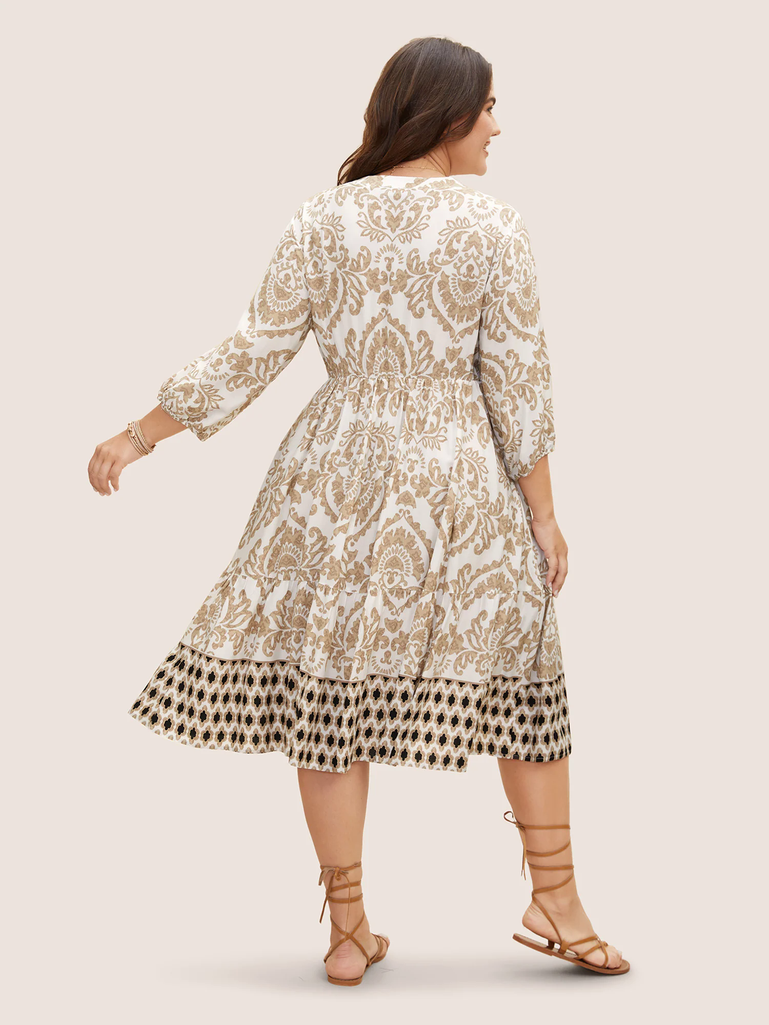 Boho Print Tie Knot Lantern Sleeve Dress Boho Print Tie Knot Lantern Sleeve Dress