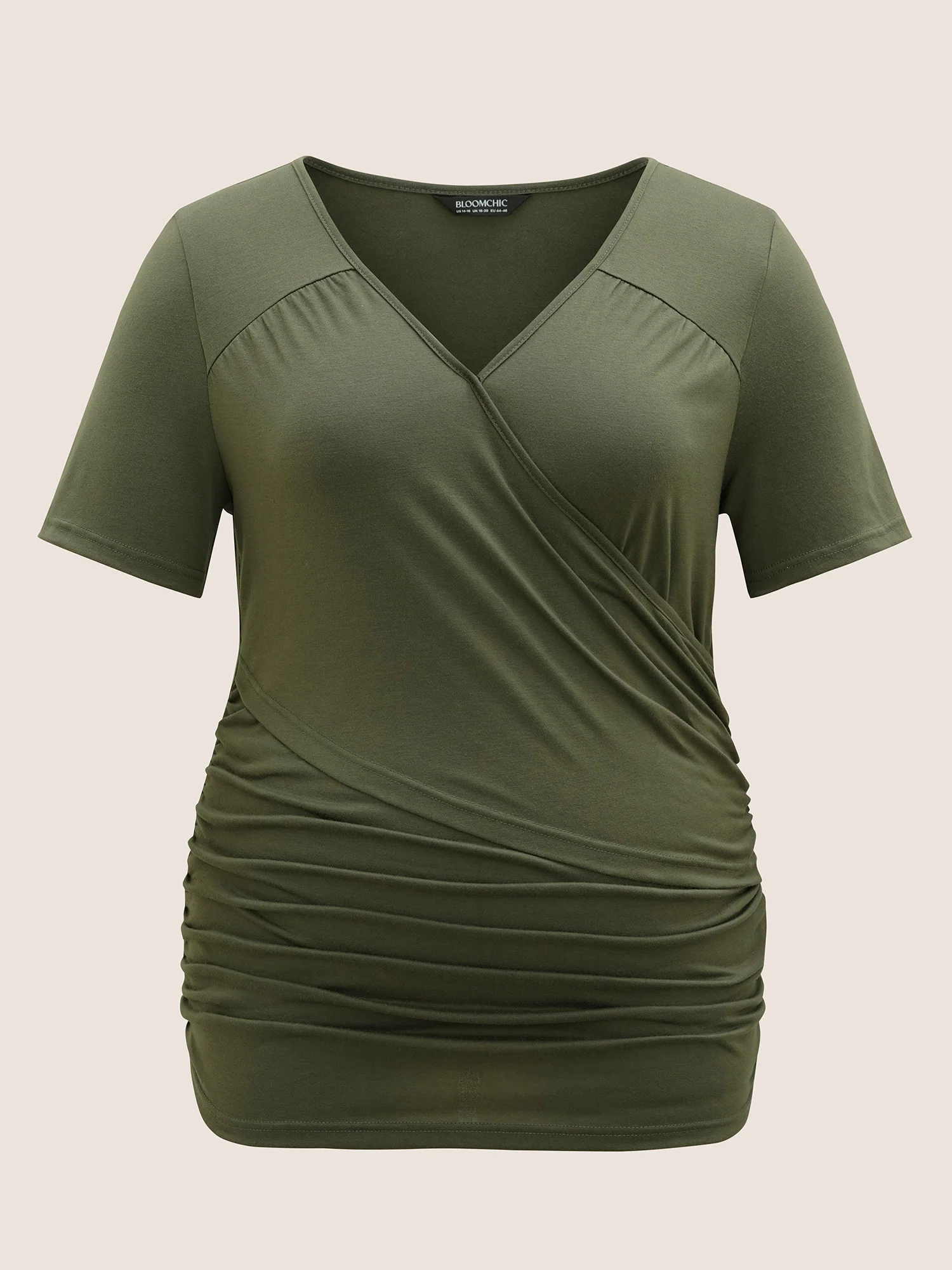 Solid Overlap Collar Ruched Slim T-shirt Solid Overlap Collar Ruched Slim T-shirt