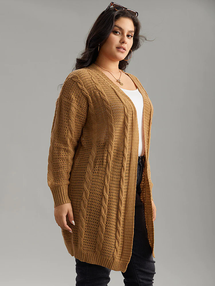 Plain Cable Knit Elastic Cuffs Cardigan Plain Cable Knit Elastic Cuffs Cardigan