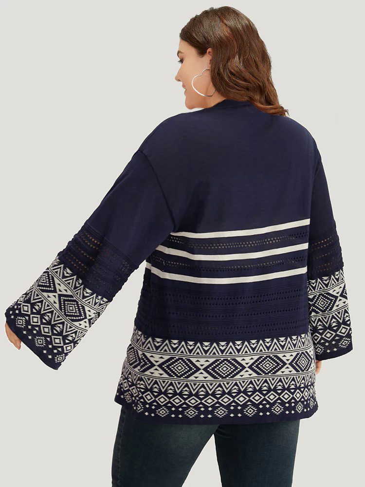 Bandana Print Geo Eyelet Ties Front Cardigan