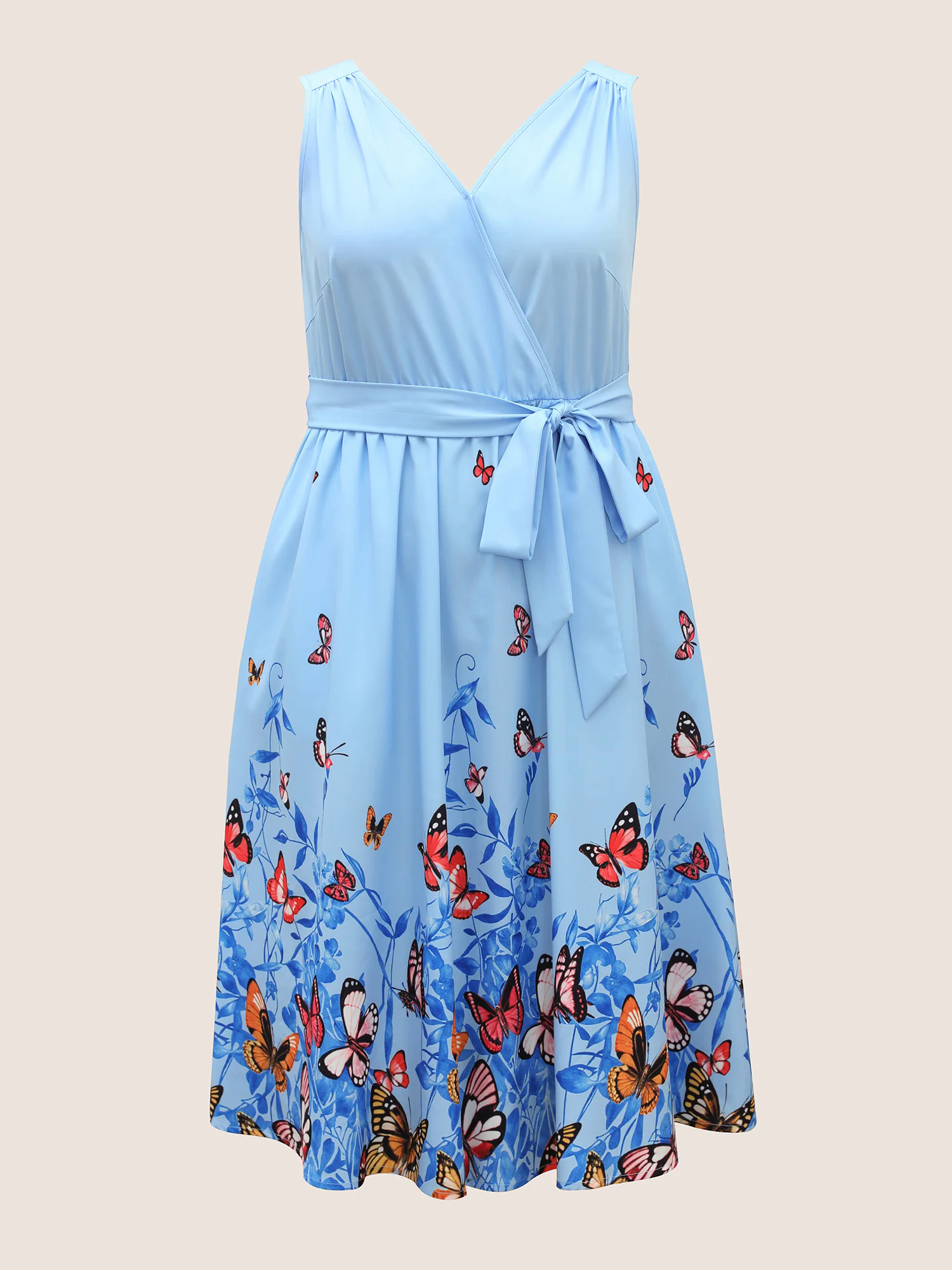 Butterfly Print Wrap Gathered Tank Dress Butterfly Print Wrap Gathered Tank Dress