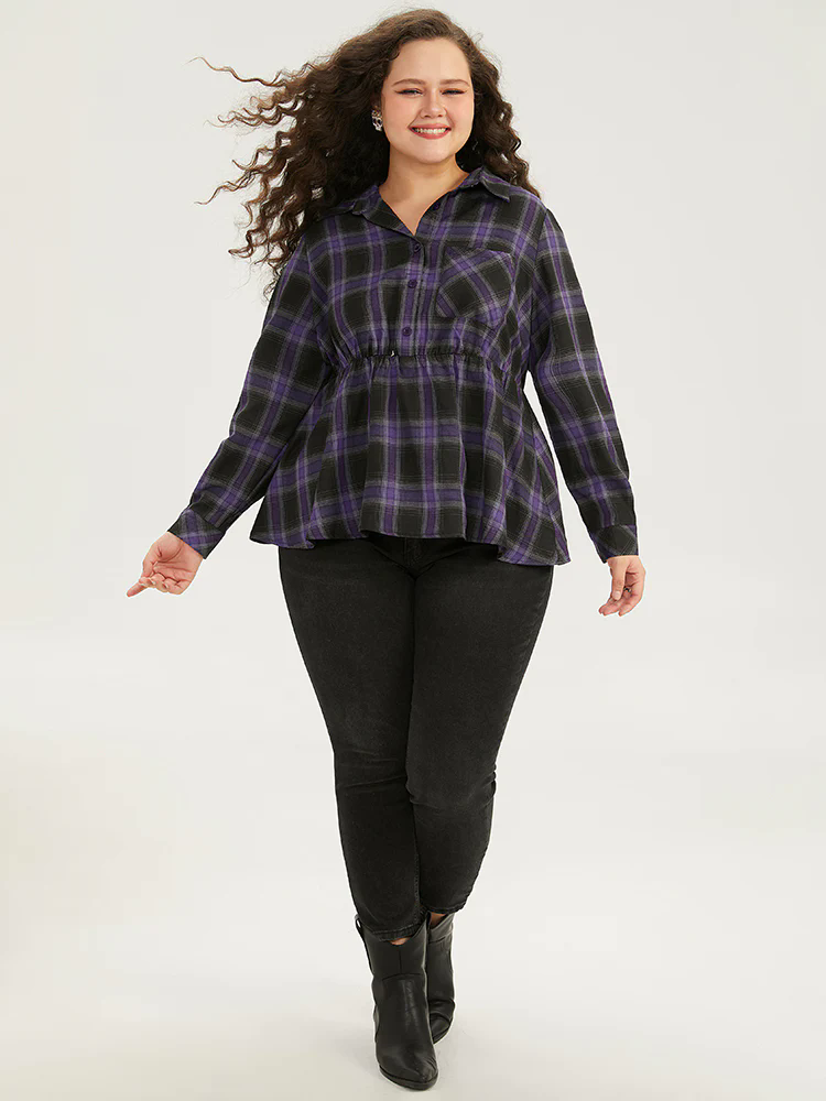 Halloween Plaid Shirt Collar Button Up Pocket Blouse Halloween Plaid Shirt Collar Button Up Pocket Blouse