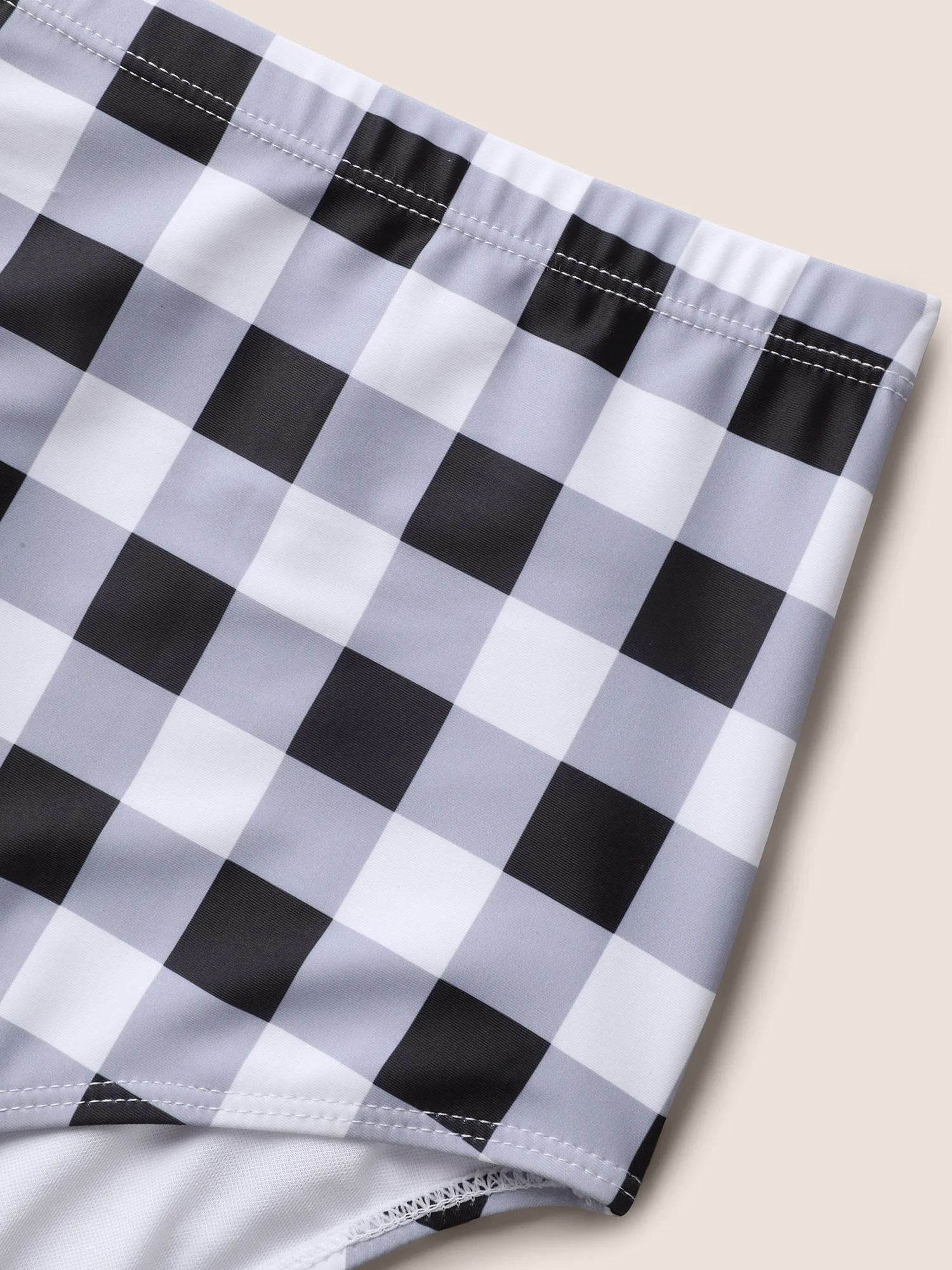 Plaid Heart Neckline Drawstring Ruched Swim Dress Plaid Heart Neckline Drawstring Ruched Swim Dress