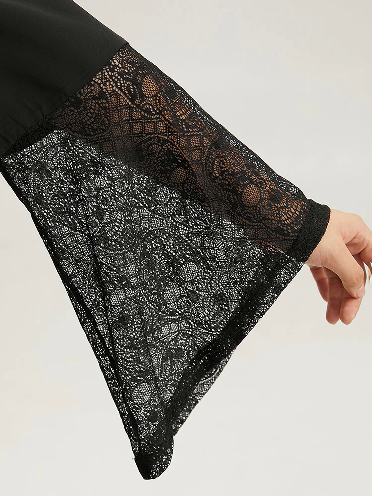 Halloween Lace Patchwork Ties Bell Sleeve Blouse Halloween Lace Patchwork Ties Bell Sleeve Blouse