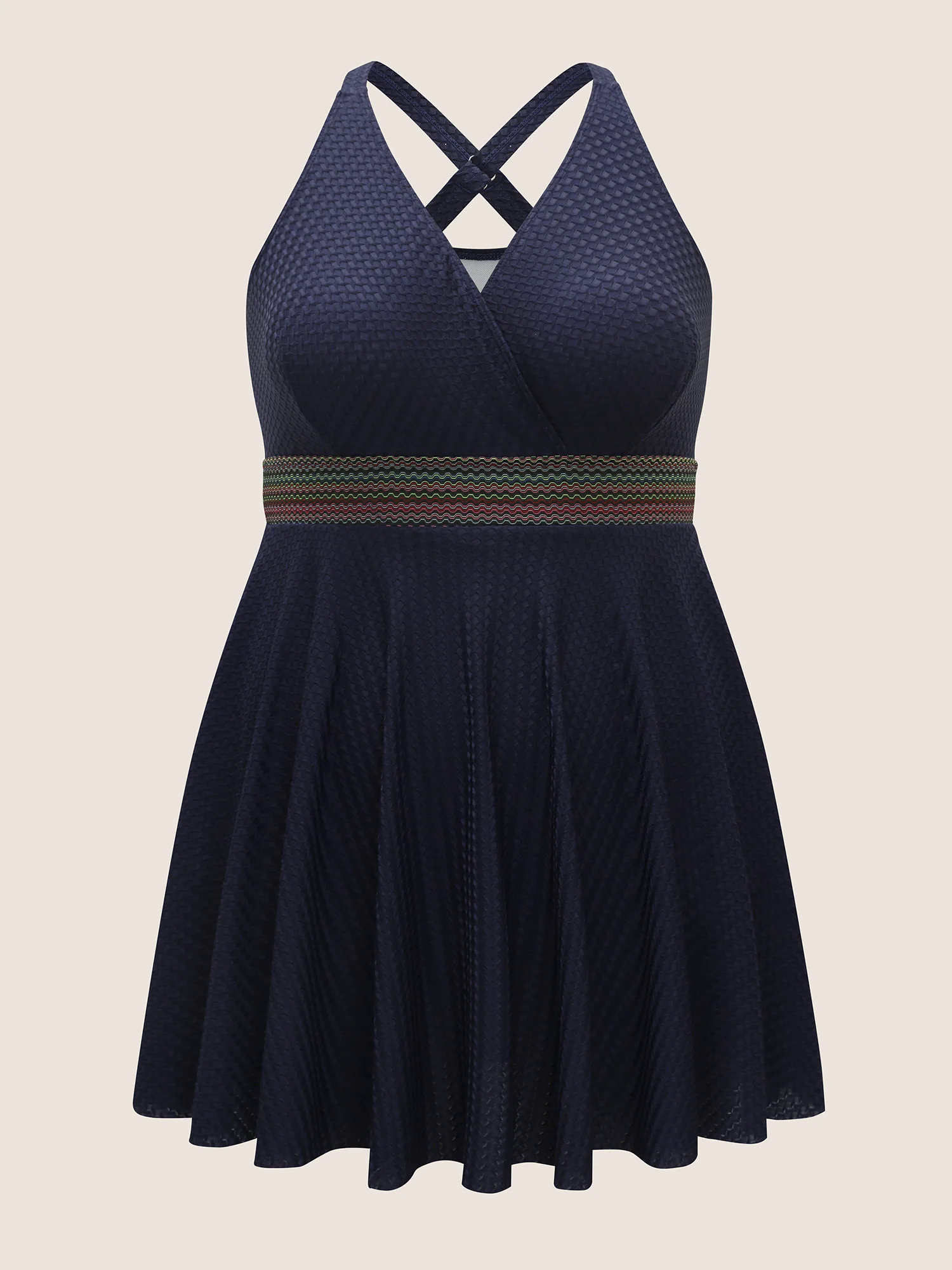 Overlap Collar Textured Gathered Pocket Swim Dress Overlap Collar Textured Gathered Pocket Swim Dress