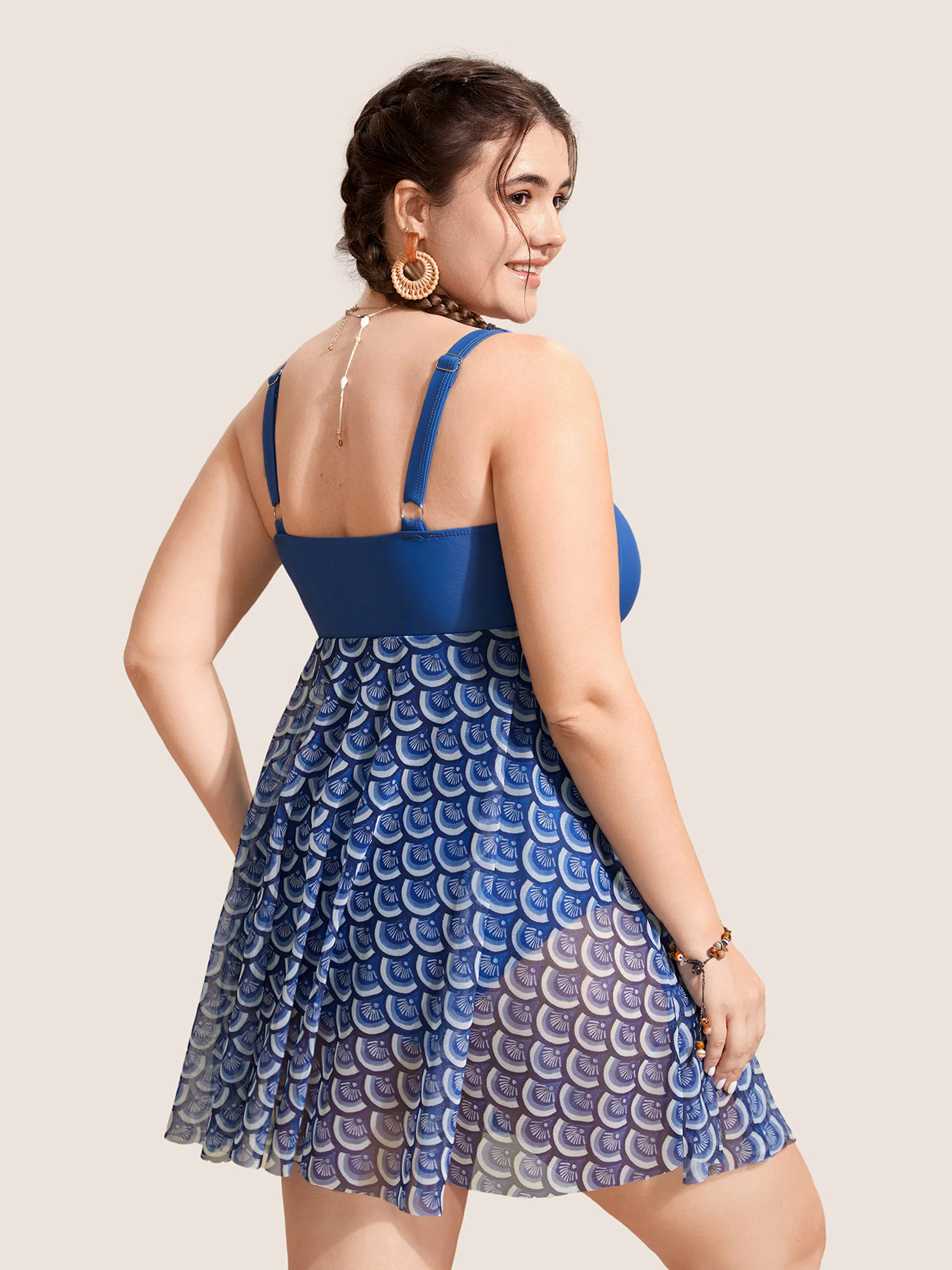Marine Elements Patchwork Drawstring Mesh Swim Dress Marine Elements Patchwork Drawstring Mesh Swim Dress