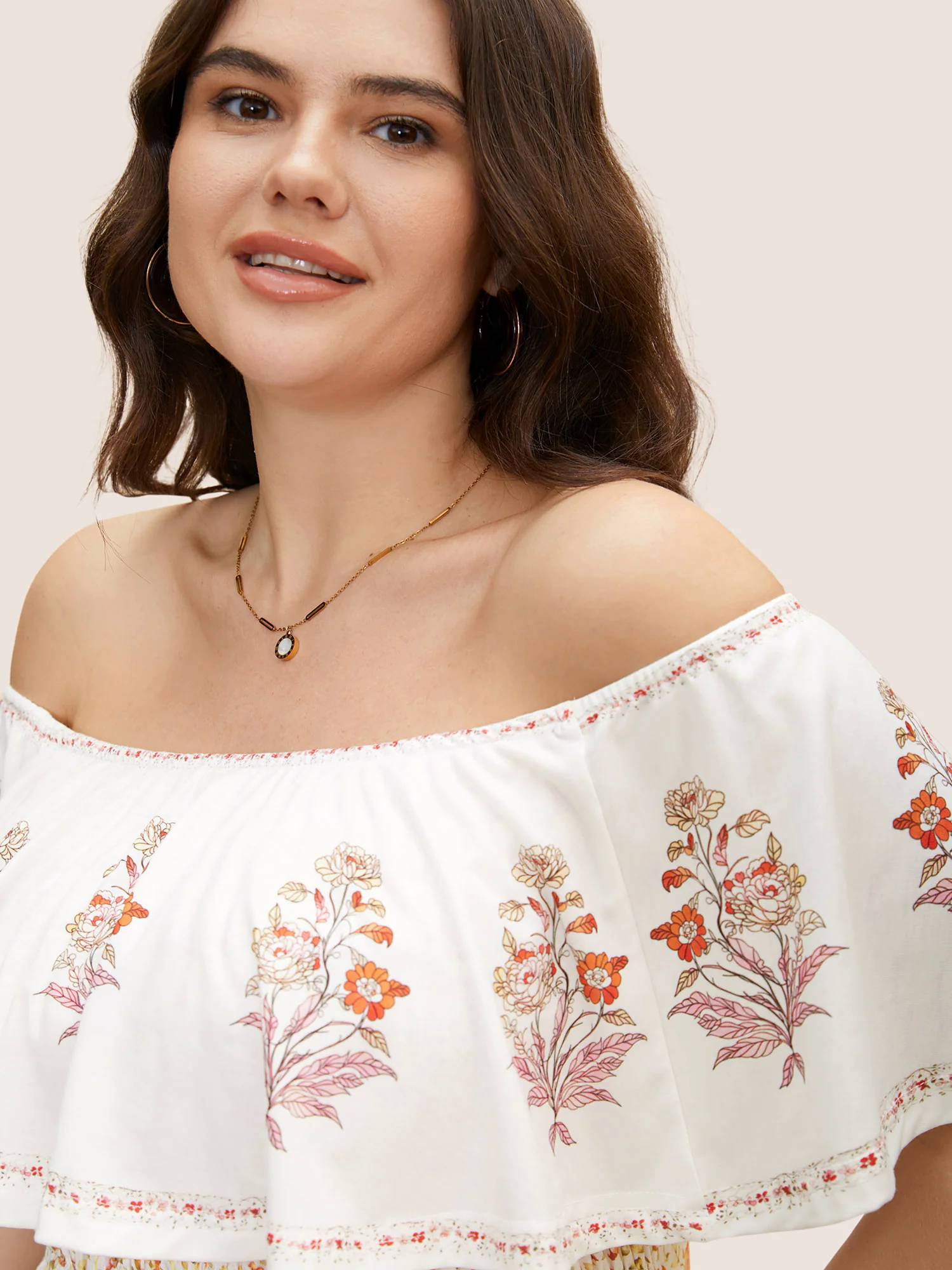 Cold Shoulder Boho Print Shirred T-shirt Cold Shoulder Boho Print Shirred T-shirt